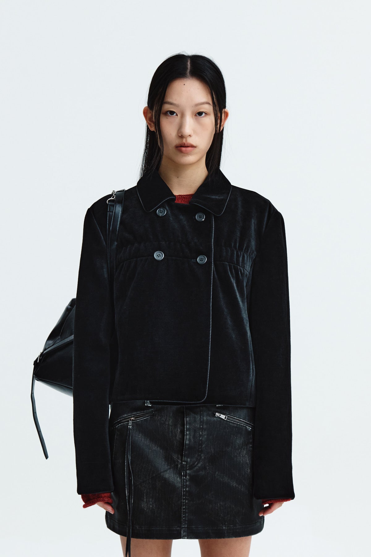 Matin Kim - Velvet Double Crop Jacket (Black) product image 10 | TRAB K-Fashion Australia