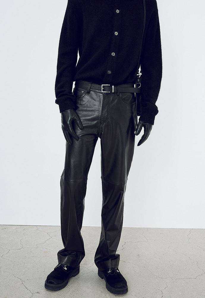 Tonywack - Calf Leather Straight-Leg Pants (Black) product image 4 | TRAB K-Fashion Australia