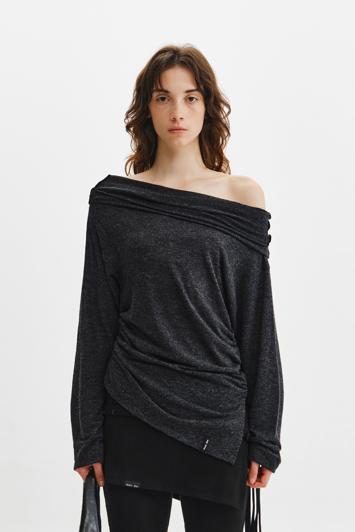 Matin Kim - Asymmetric Side Shirring Top (Charcoal) product image 13 | TRAB K-Fashion Australia