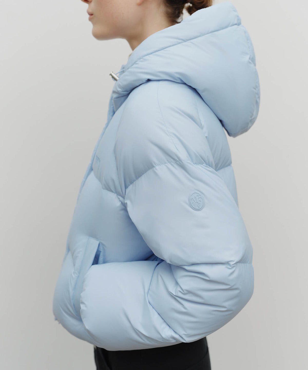 Marithe & Francois Girbaud - Regular Logo Hooded Crop Down Jacket (Light Blue) product image 3 | TRAB K-Fashion Australia