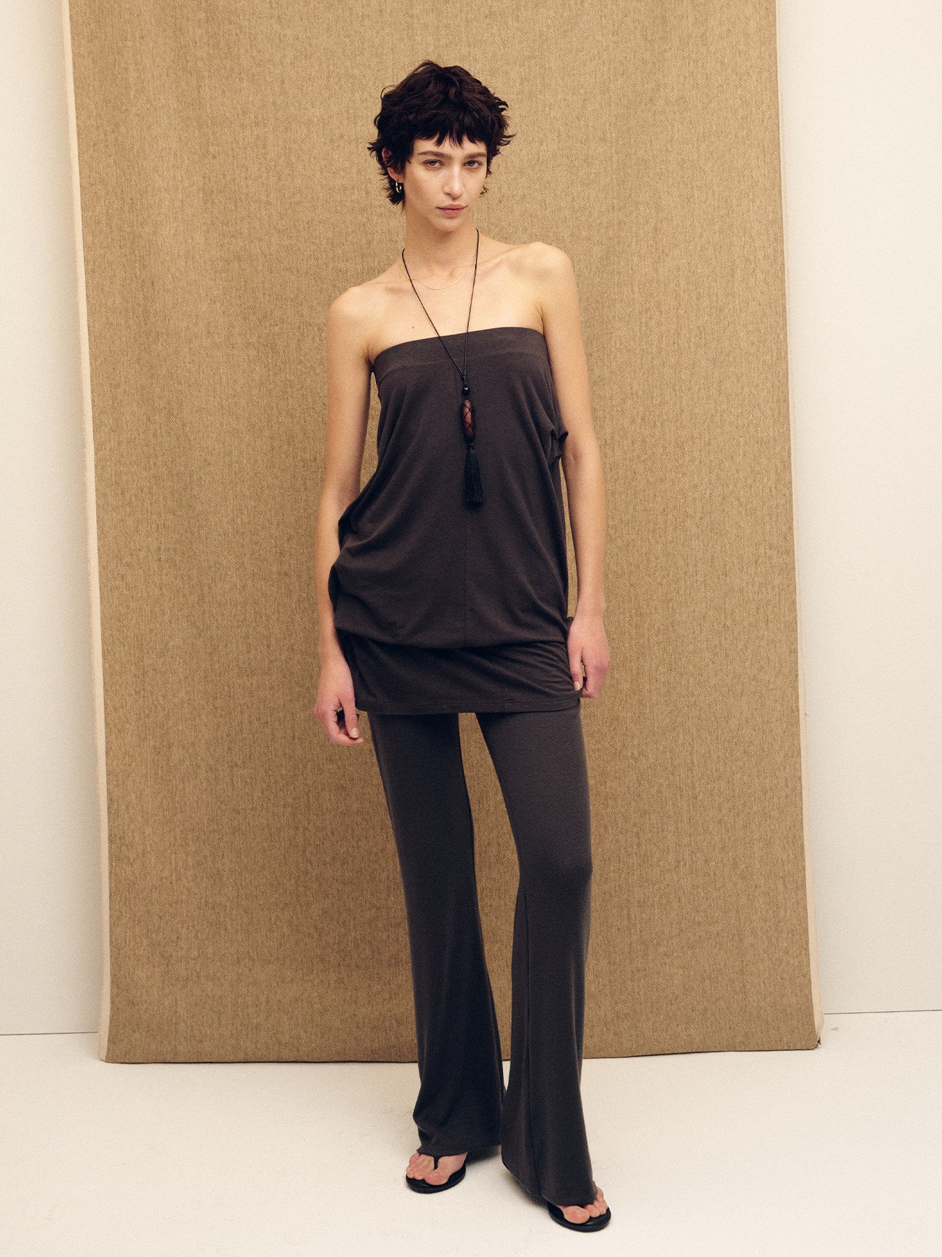 Tonywack - Tencel Ribbed Flared Pants (Olive Charcoal) product image 5 | TRAB K-Fashion Australia