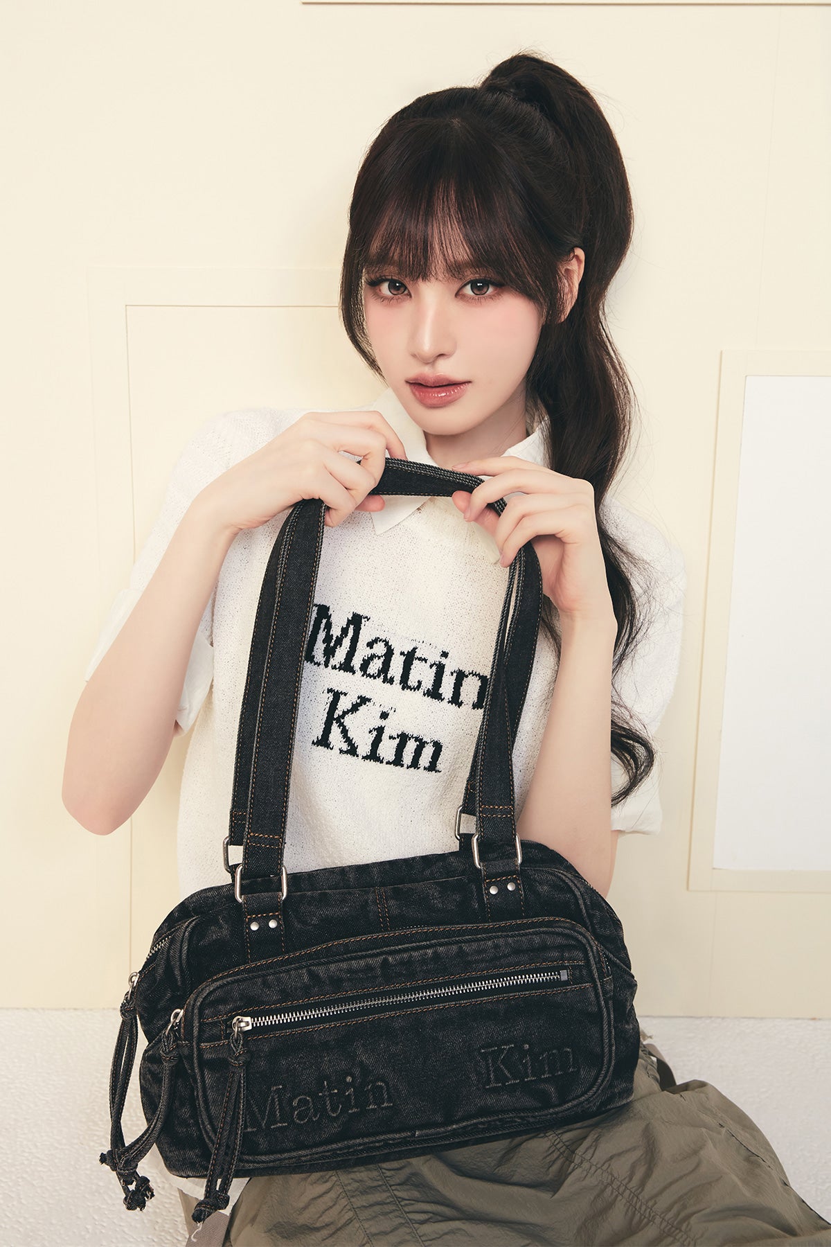 Matin Kim - Matin Dust Denim One Pocket Shoulder Bag (Black) product image 1 | TRAB K-Fashion Australia