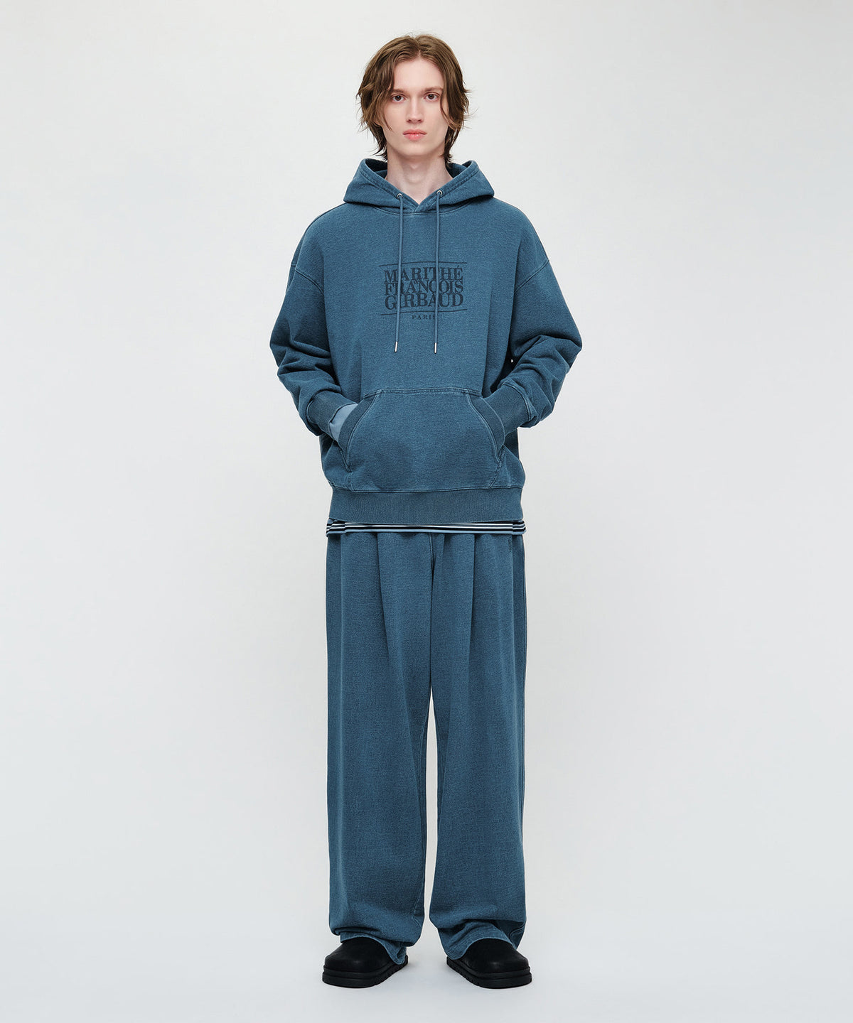 Marithe & Francois Girbaud - Crack Classic Logo Dyeing Oversized Hoodie (Blue) product image 4 | TRAB K-Fashion Australia