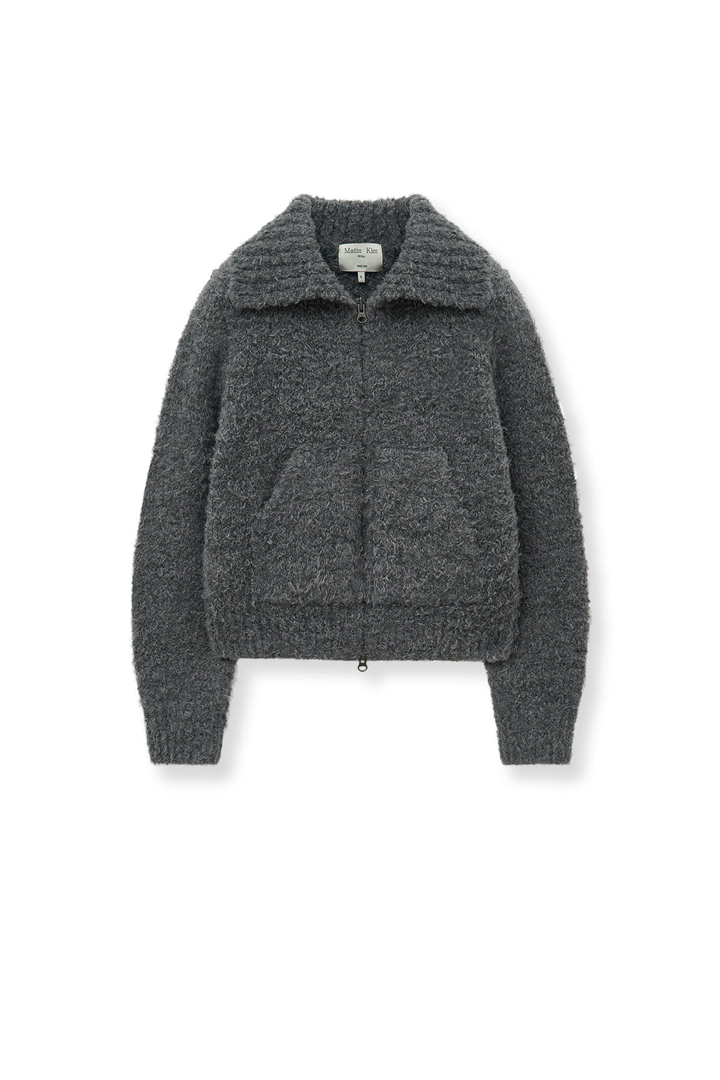 Matin Kim - Boucle Knit Zip Up Cardigan (Charcoal) product image 2 | TRAB K-Fashion Australia