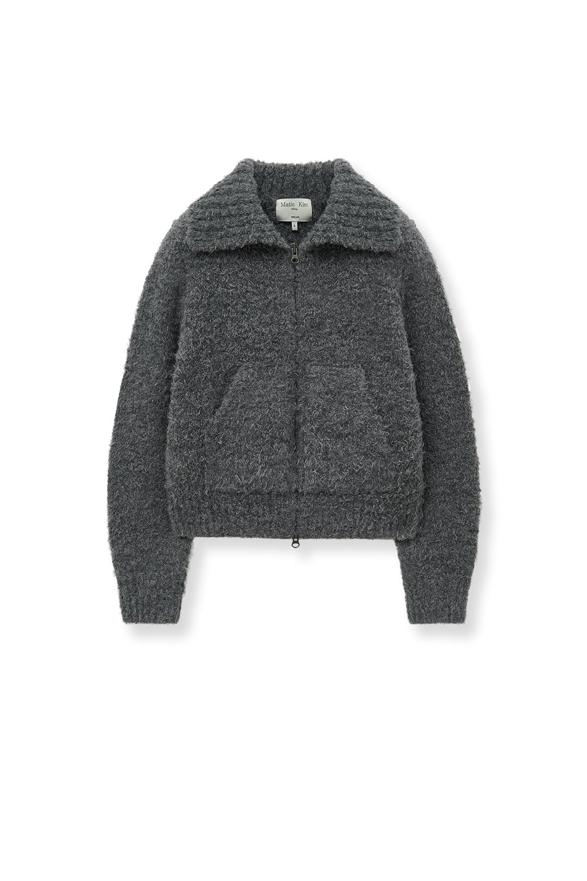 Matin Kim - Boucle Knit Zip Up Cardigan (Charcoal) product image 2 | TRAB K-Fashion Australia