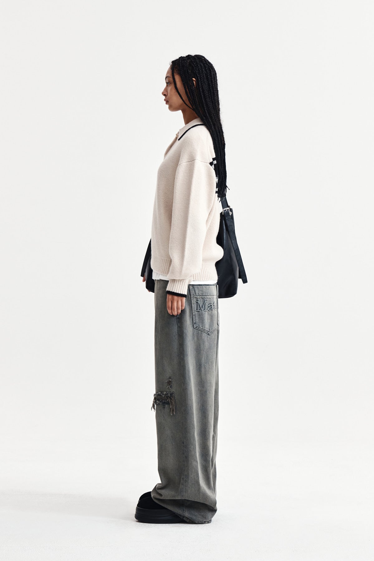 Matin Kim - Back Logo Collar Knit Top (Ivory) product image 6 | TRAB K-Fashion Australia