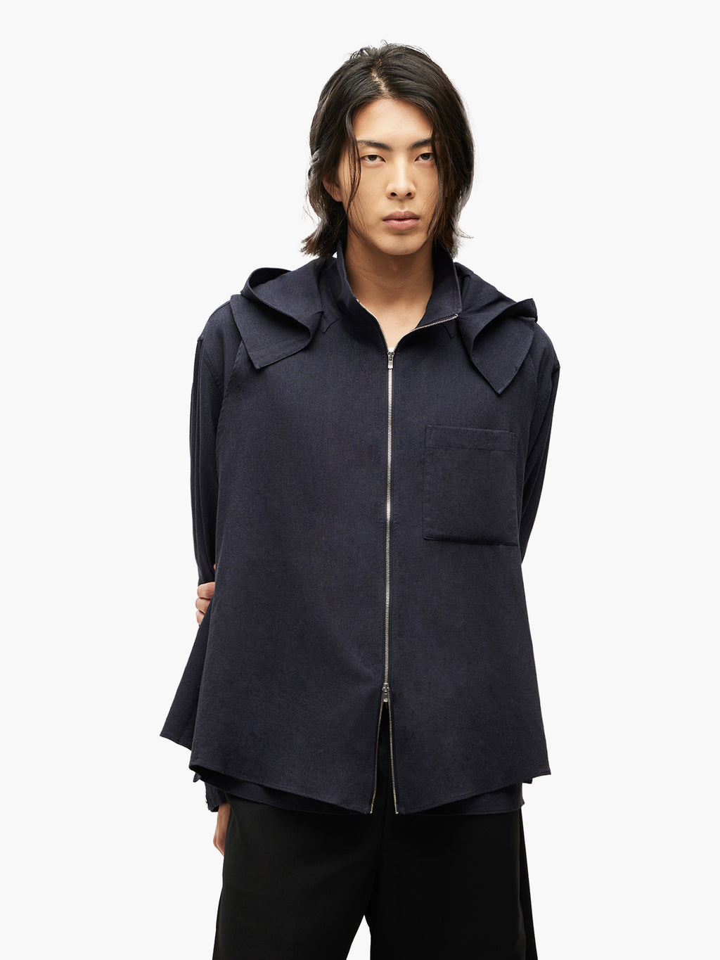 Jiyong Kim - Hooded Layered Zip-Up Shirt (Navy) product image 2 | TRAB K-Fashion Australia