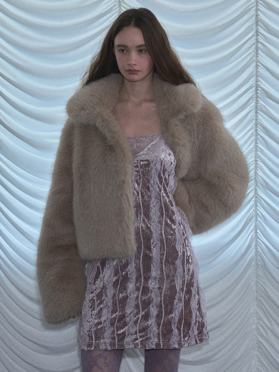 Margarin Fingers - Two-Way Collar Fur Jacket (Dark Beige) product image 2 | TRAB K-Fashion Australia
