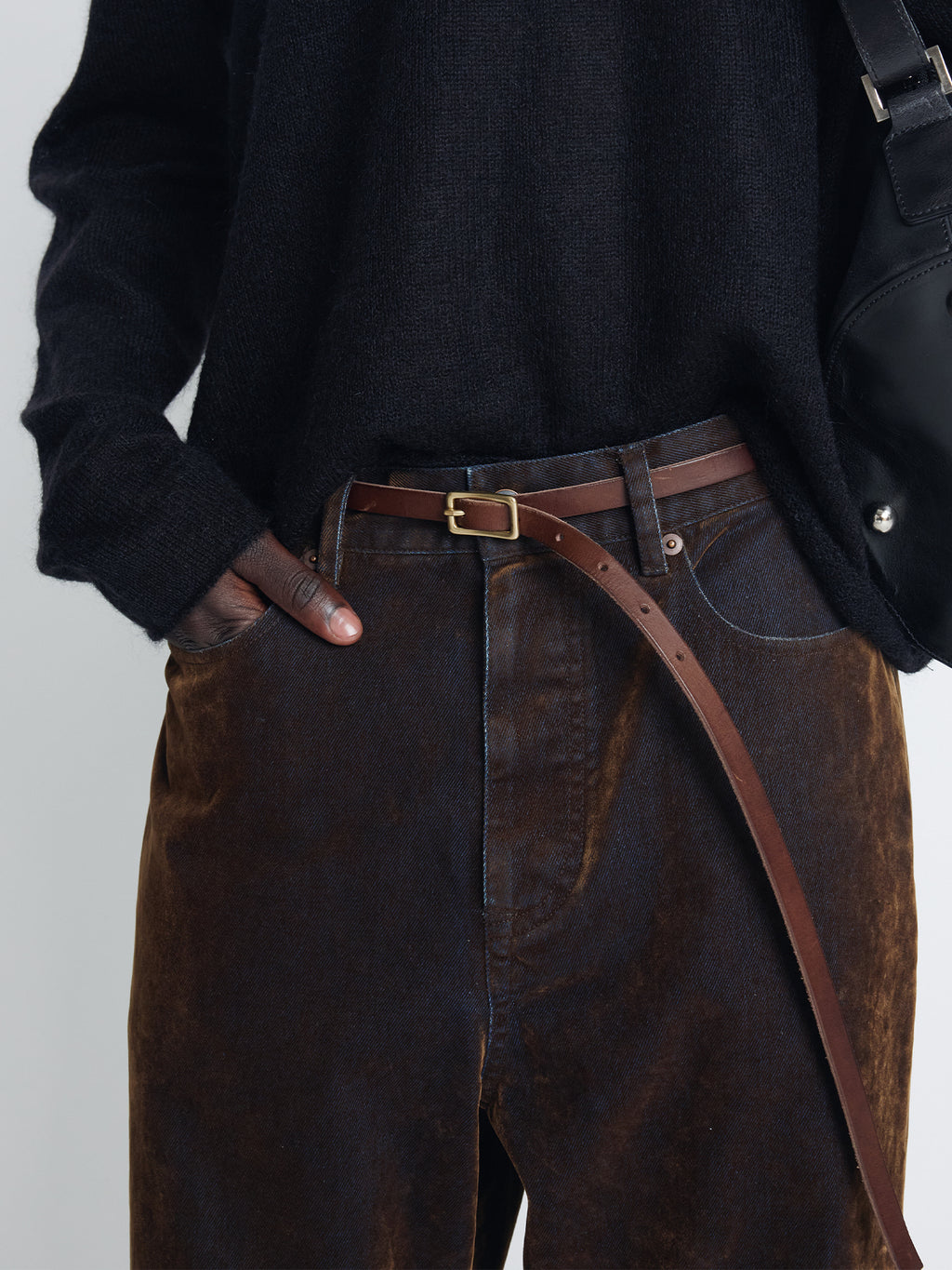 Tonywack - Flocked Denim Loose Flared Pants (Brown) product image 7 | TRAB K-Fashion Australia
