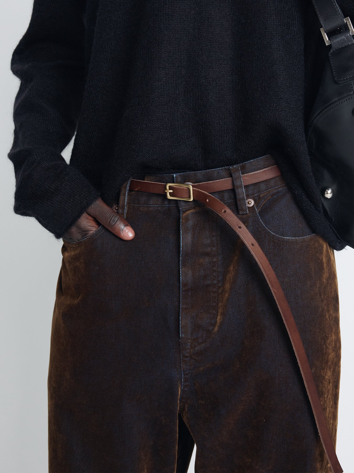 Tonywack - Flocked Denim Loose Flared Pants (Brown) product image 7 | TRAB K-Fashion Australia