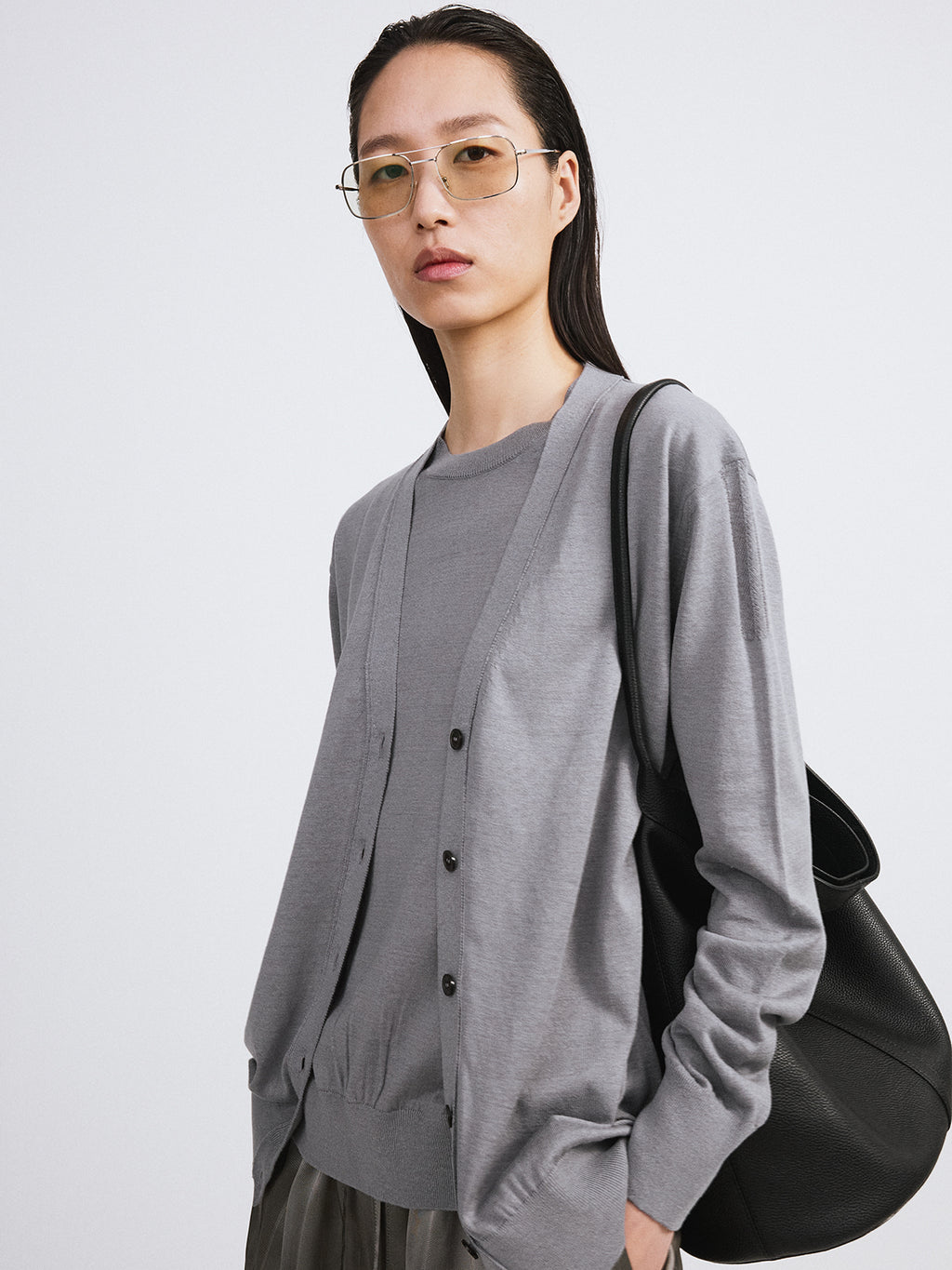 Recto - Silk-Linen Blend Layered Knit Top (Cool Grey) product image 4 | TRAB K-Fashion Australia