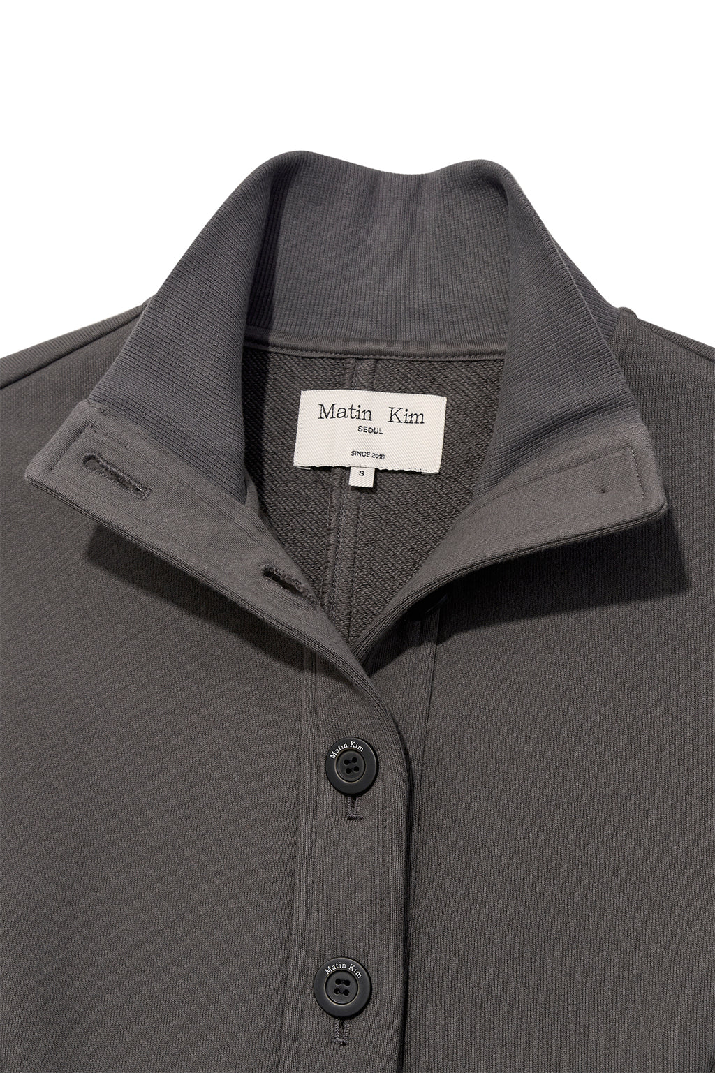 Matin Kim - High Neck Balloon Button Cardigan (Charcoal) product image 3 | TRAB K-Fashion Australia