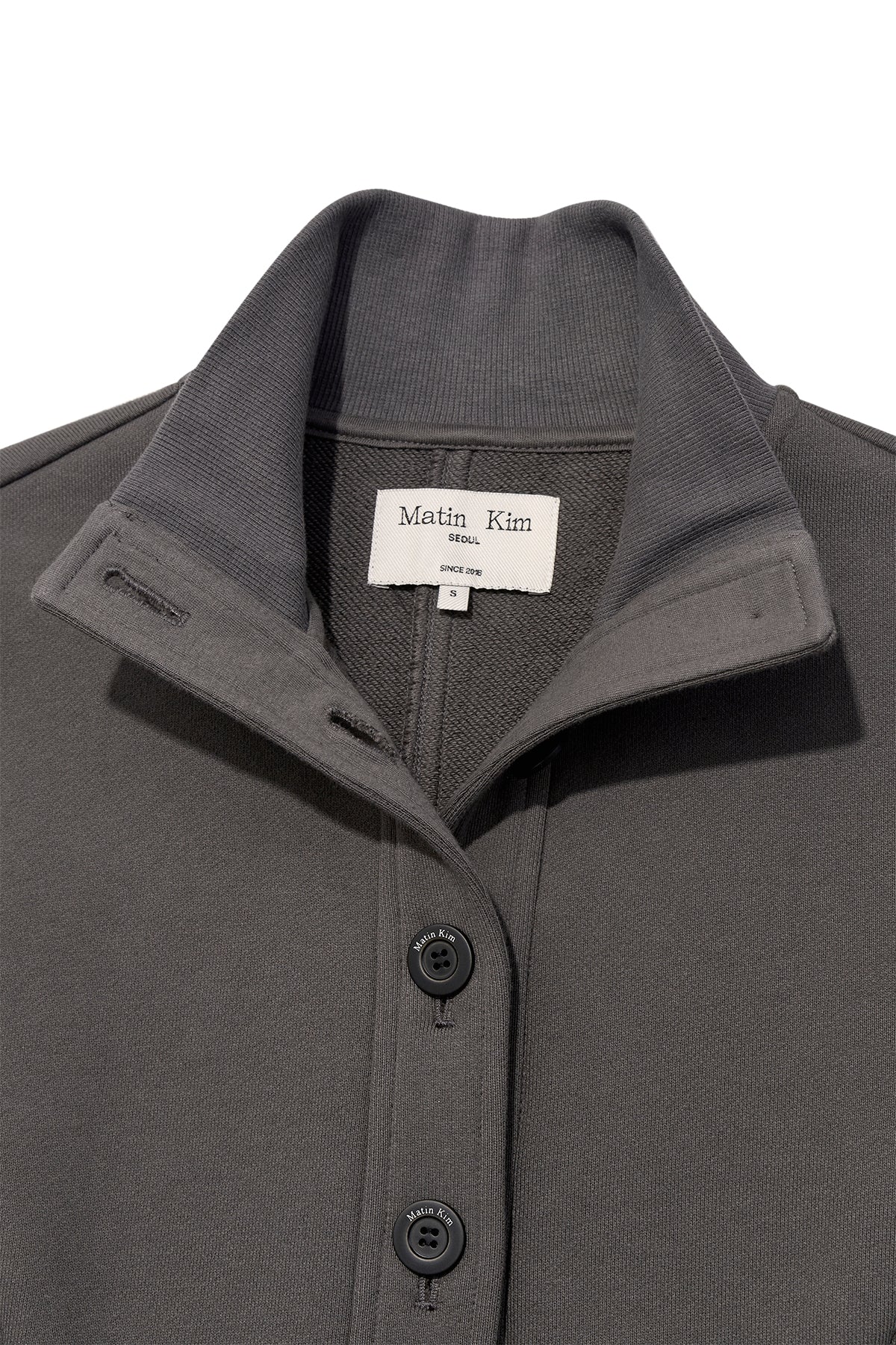 Matin Kim - High Neck Balloon Button Cardigan (Charcoal) product image 3 | TRAB K-Fashion Australia