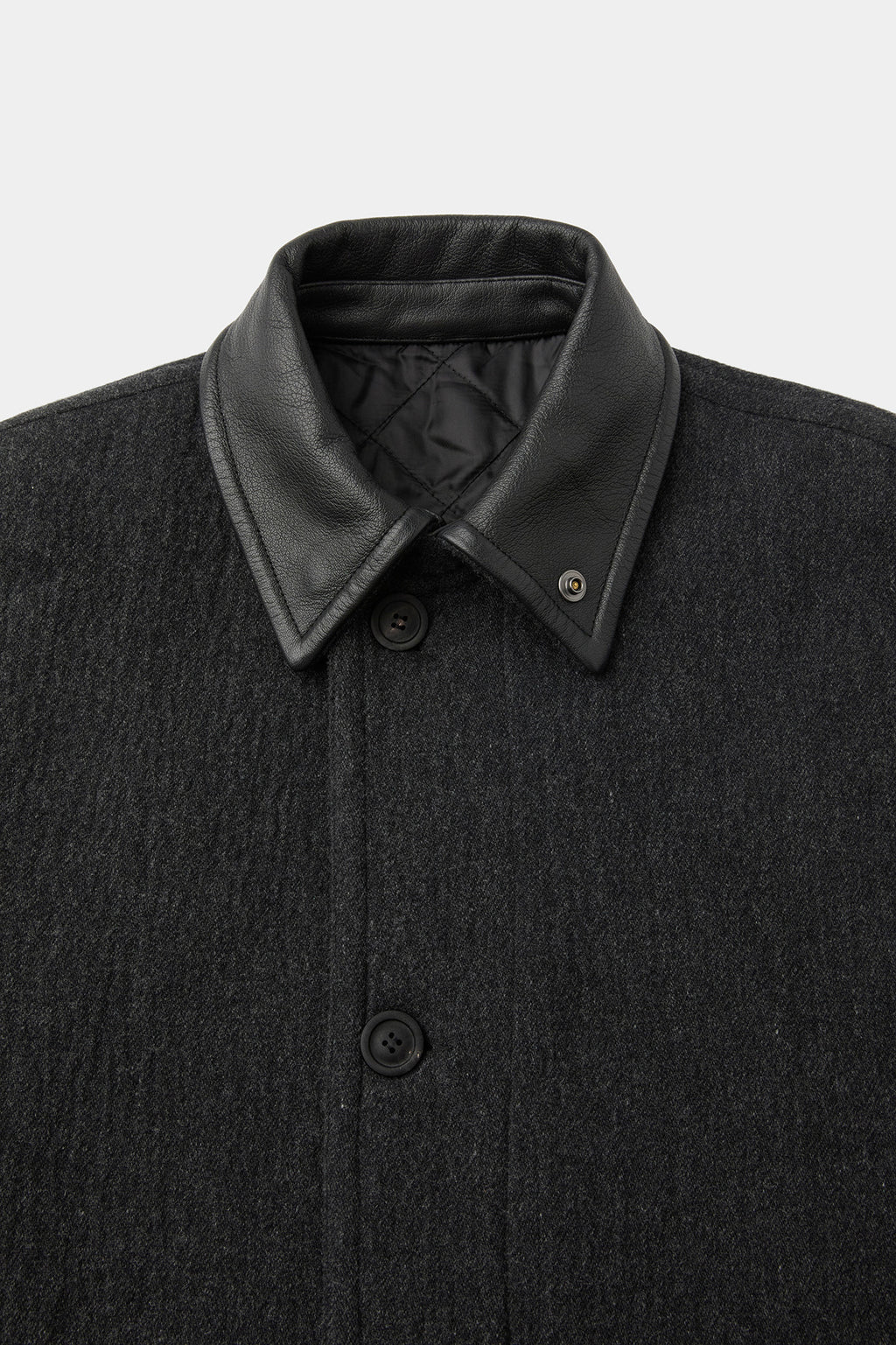 Coor - Trimming Leather Patchwork Coat (Melange Charcoal) product image 5 | TRAB K-Fashion Australia