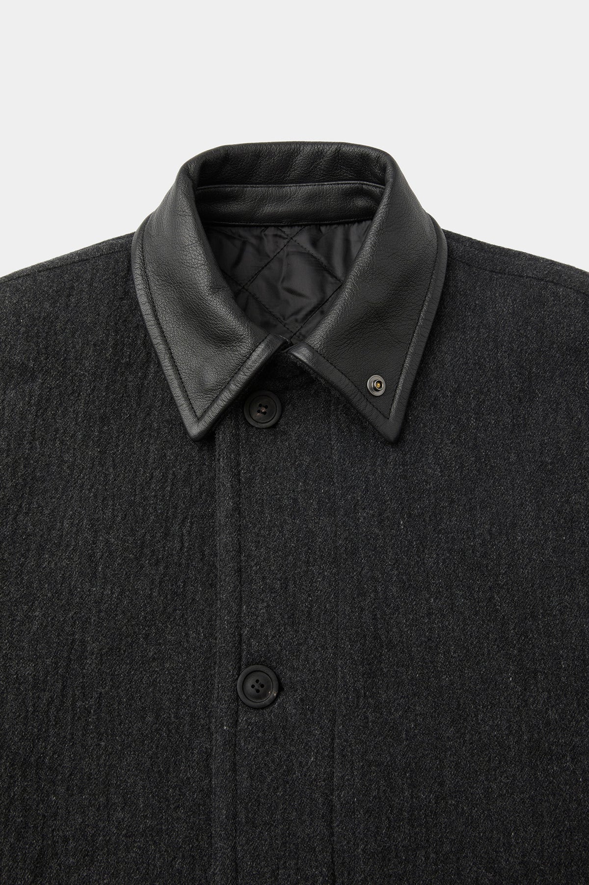 Coor - Trimming Leather Patchwork Coat (Melange Charcoal) product image 5 | TRAB K-Fashion Australia