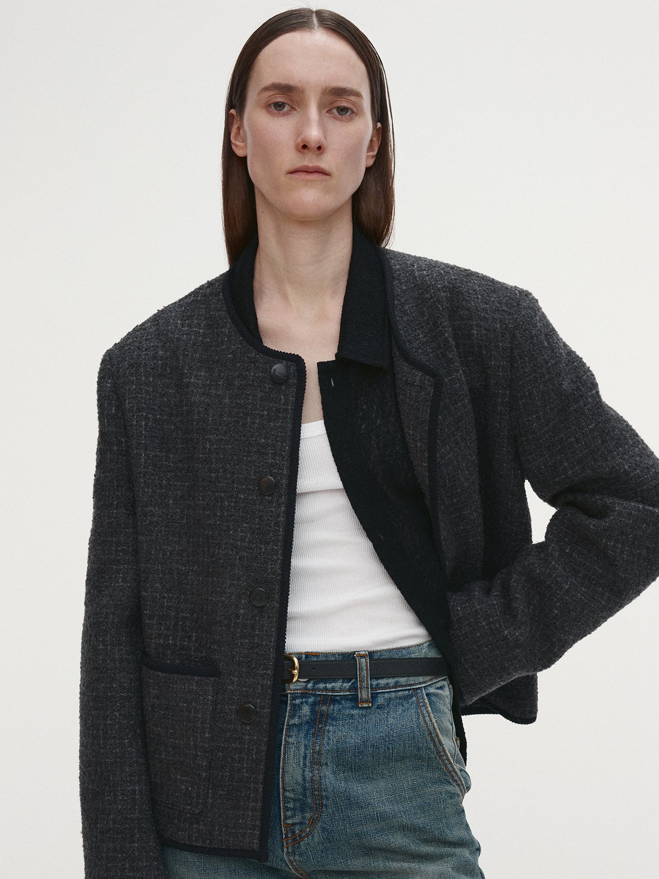 Tonywack - Wool Tweed Blouson Jacket (Dark Grey) product image 1 | TRAB K-Fashion Australia
