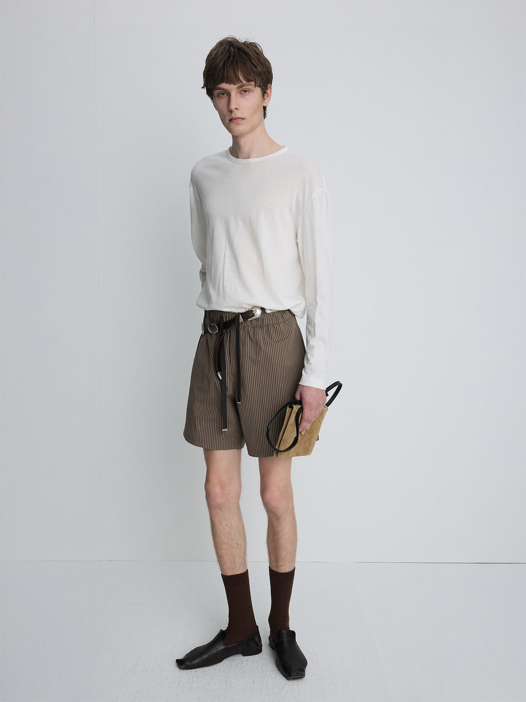 Tonywack - Striped Cotton Lounge Shorts (Olive Brown) product image 3 | TRAB K-Fashion Australia