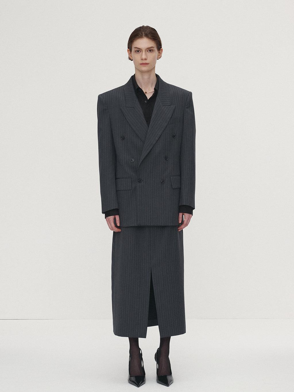 Tonywack - Striped Wool Pencil Skirt (Grey Pinstripe) product image 1 | TRAB K-Fashion Australia