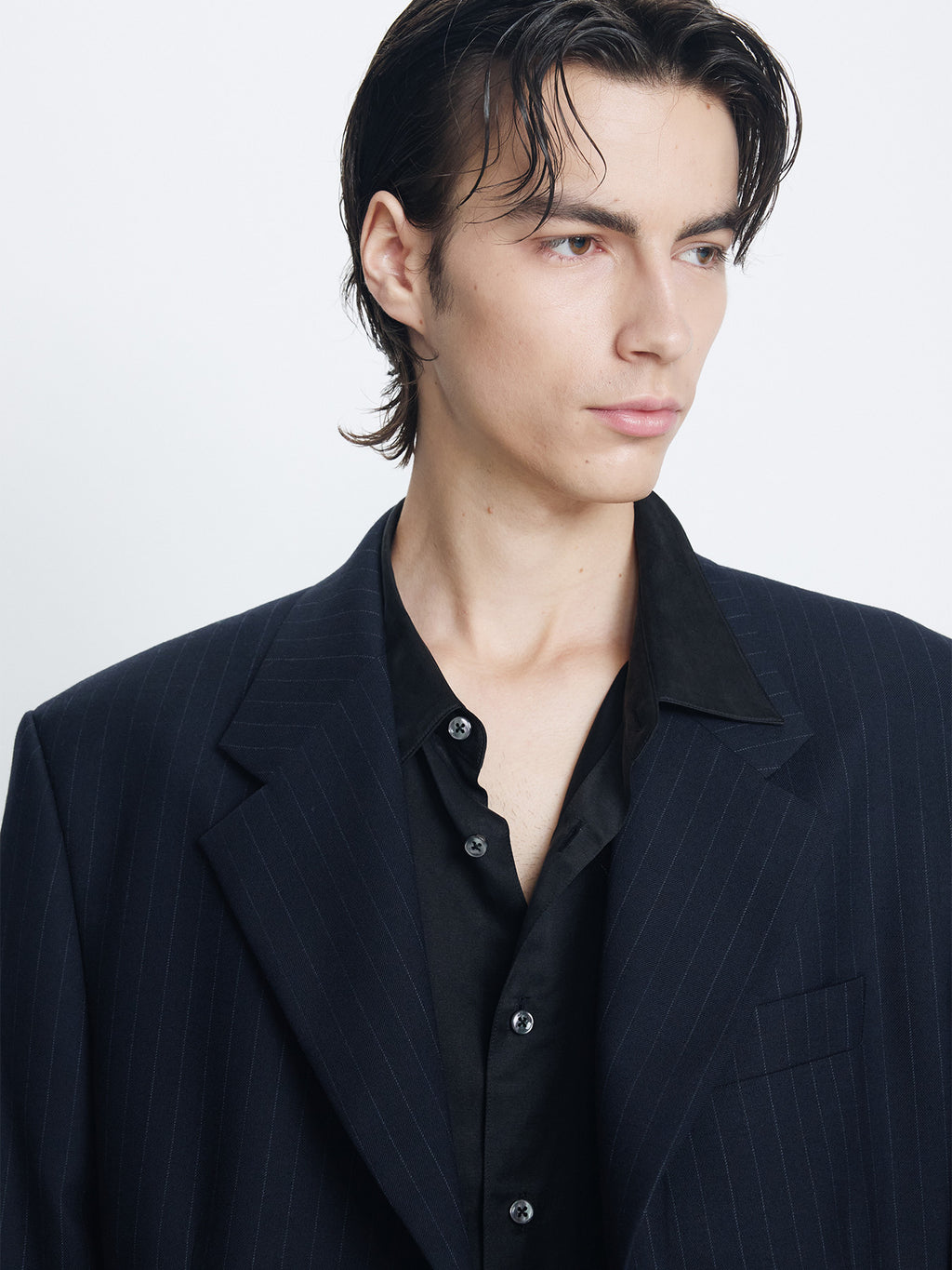 Tonywack - Pinstriped Wool Blend Relaxed Tailored Jacket (Navy Pinstripe) product image 7 | TRAB K-Fashion Australia