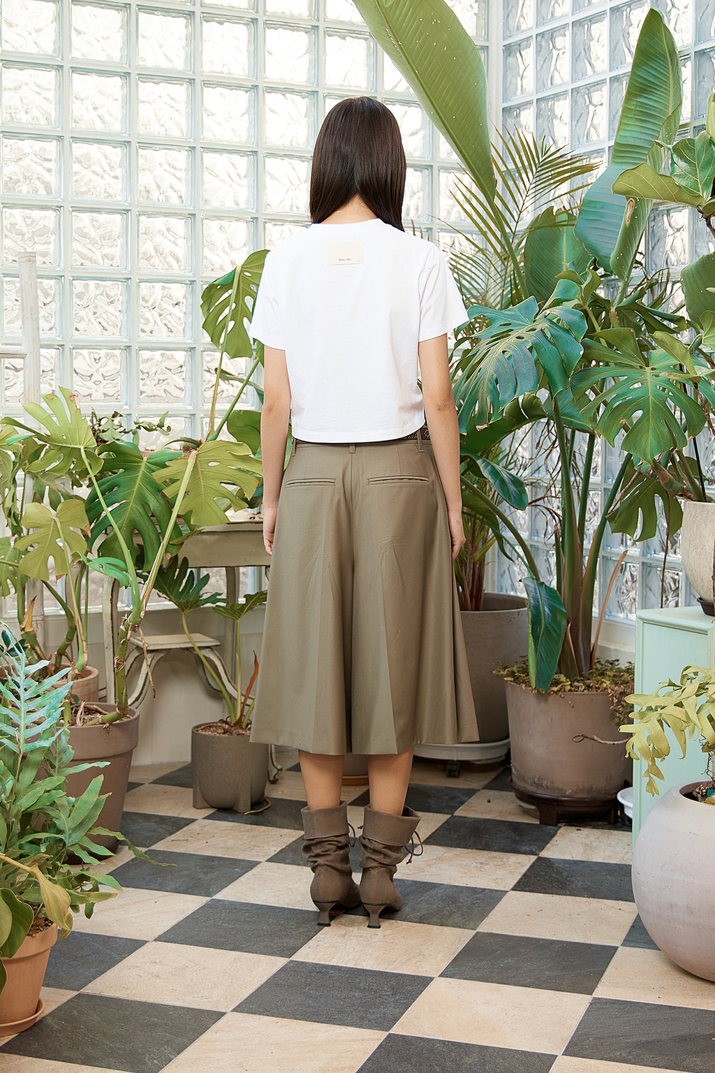 Matin Kim - Bermuda Pleats Skirt Pants (Khaki) product image 9 | TRAB K-Fashion Australia