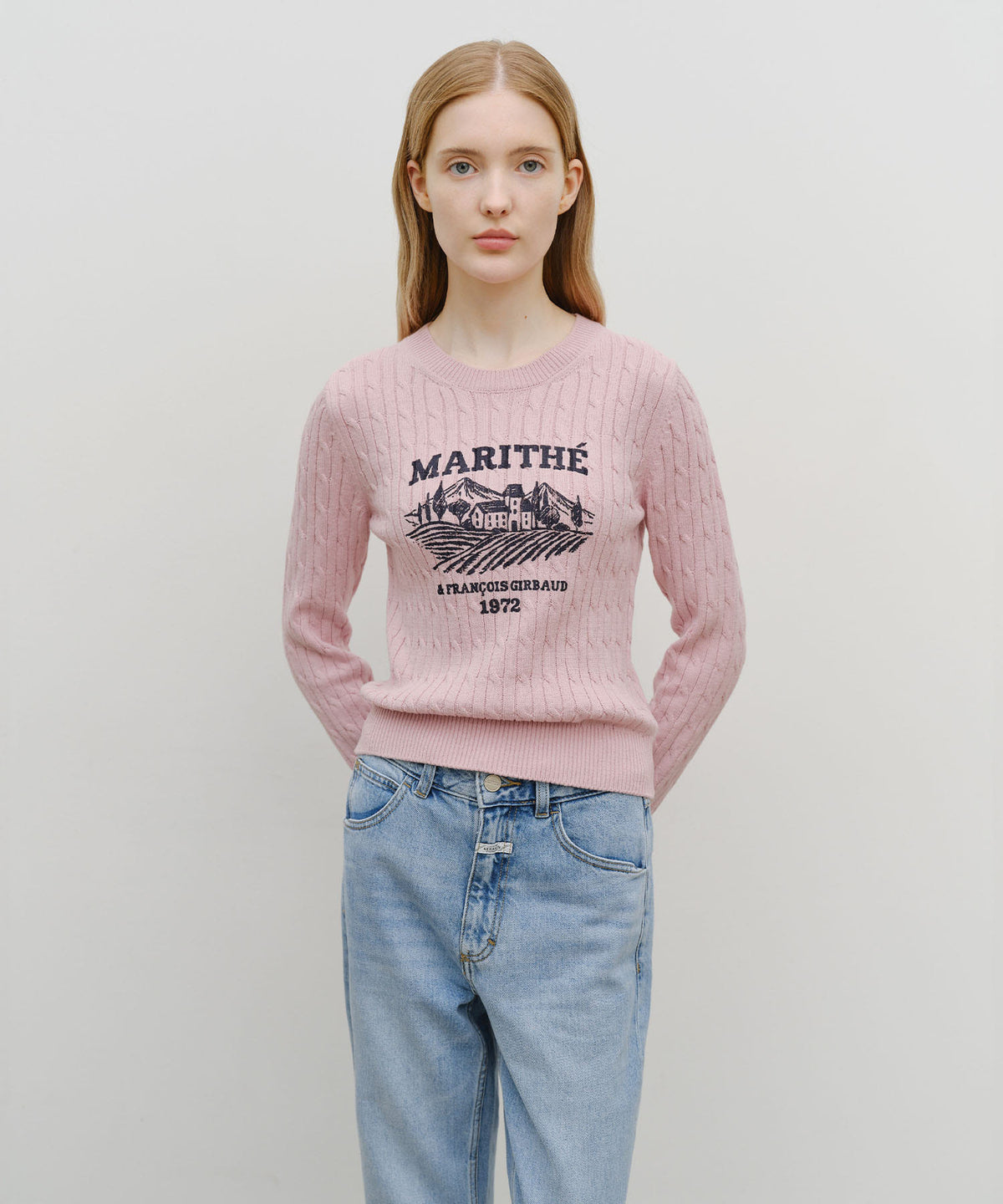Marithe & Francois Girbaud - Vineyard Cable Knit Pullover (Pink) product image 1 | TRAB K-Fashion Australia
