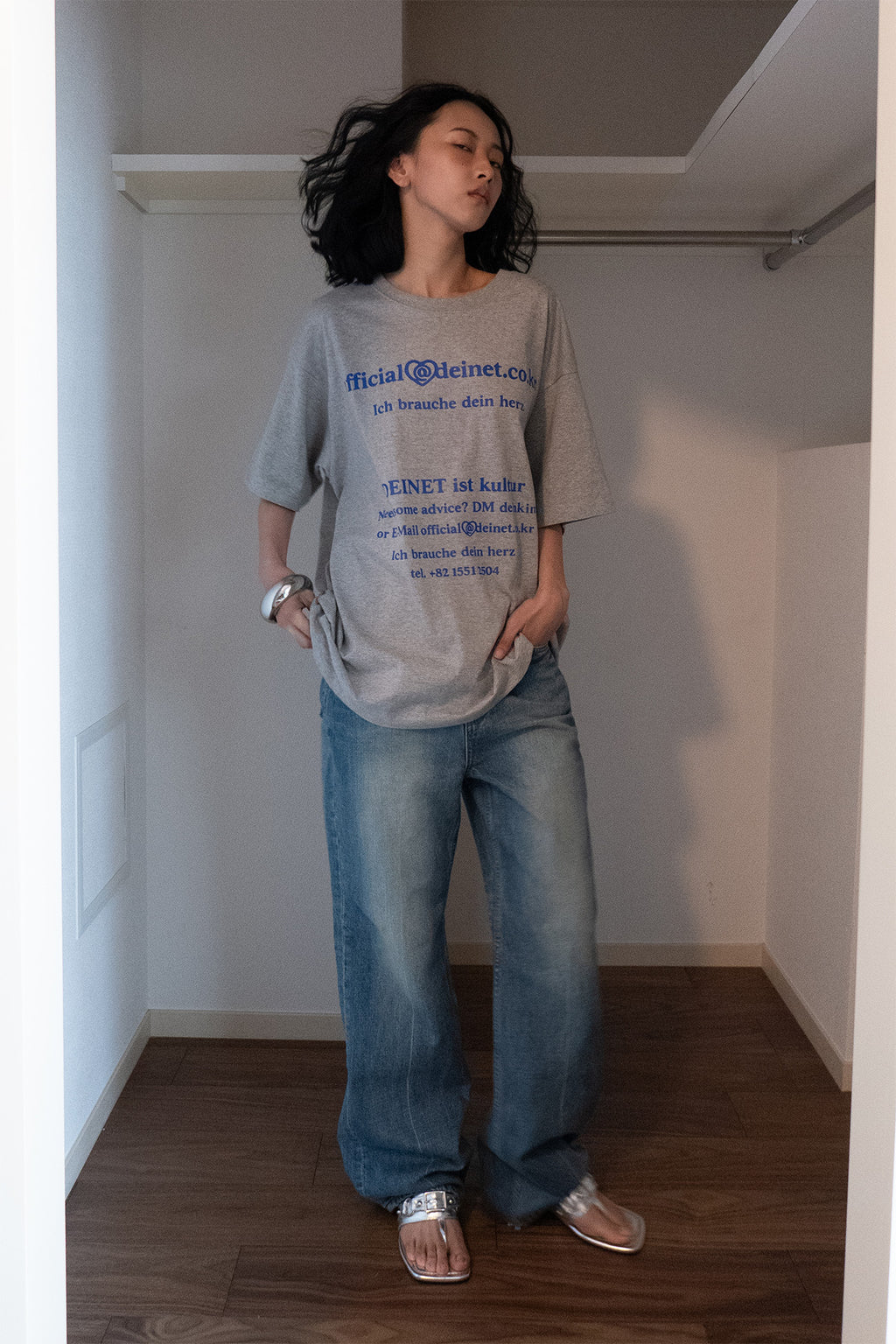 Deinet - Lettering Graphic Oversized T-Shirt (Melange Grey) product image 6 | TRAB K-Fashion Australia