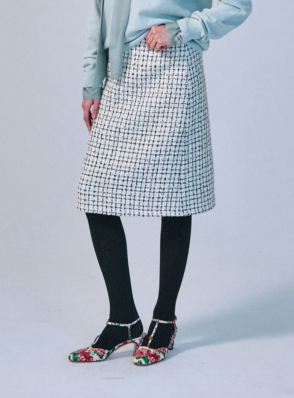 Mardi Mercredi - Wool Midi Skirt Check (White) product image 1 | TRAB K-Fashion Australia