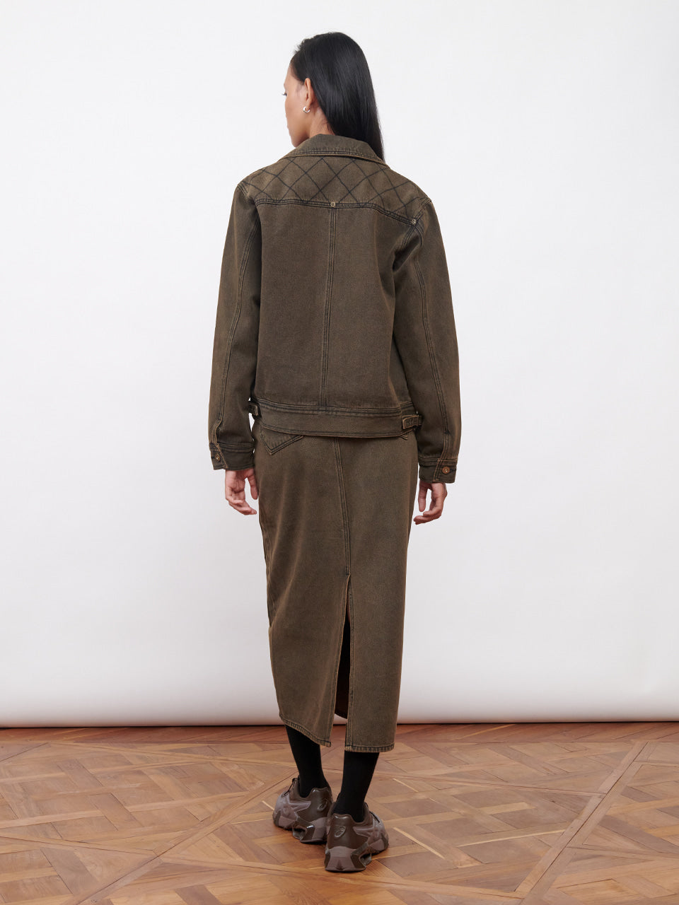 Kijun - Stitched Denim Jacket (Charcoal Brown) product image 7 | TRAB K-Fashion Australia