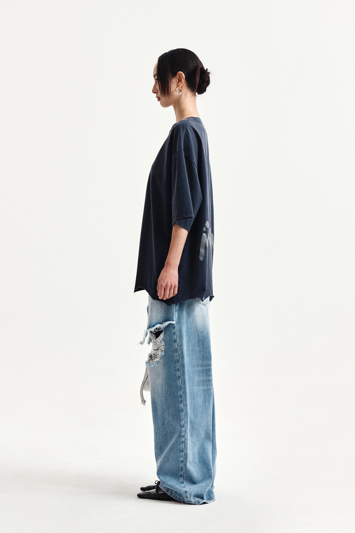 Matin Kim - Raw Cut Graffiti Logo Top (Navy) product image 6 | TRAB K-Fashion Australia
