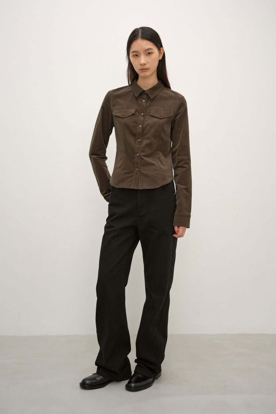 Insilence - Corduroy Snap Shirt (Brown) product image 3 | TRAB K-Fashion Australia