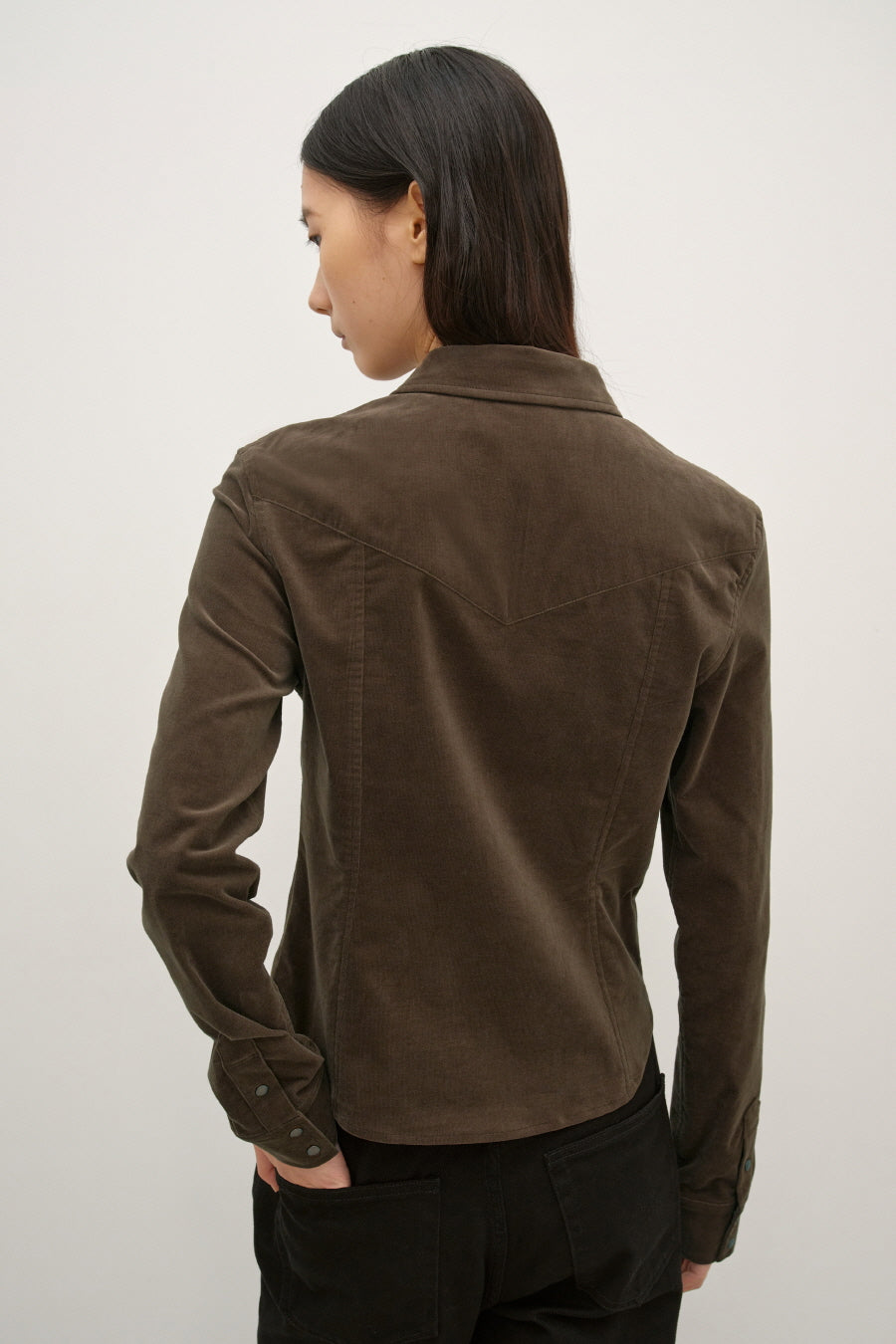 Insilence - Corduroy Snap Shirt (Brown) product image 5 | TRAB K-Fashion Australia
