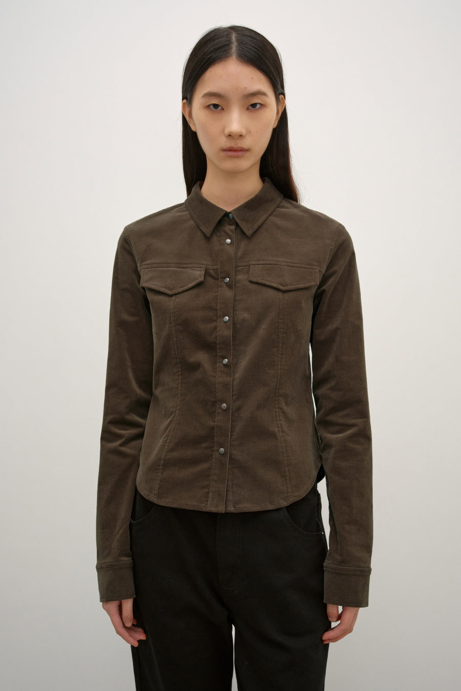 Insilence - Corduroy Snap Shirt (Brown) product image 1 | TRAB K-Fashion Australia