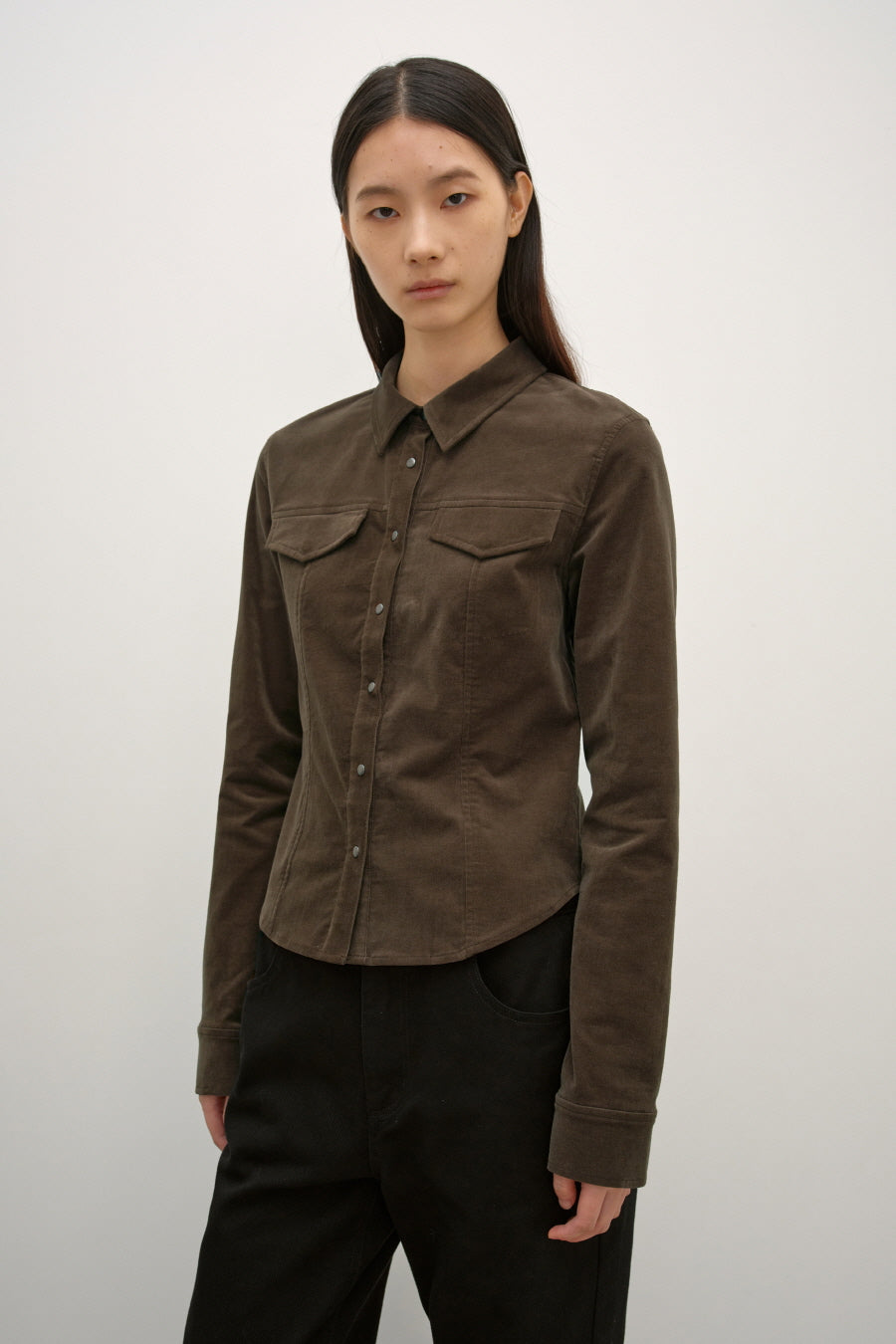 Insilence - Corduroy Snap Shirt (Brown) product image 6 | TRAB K-Fashion Australia