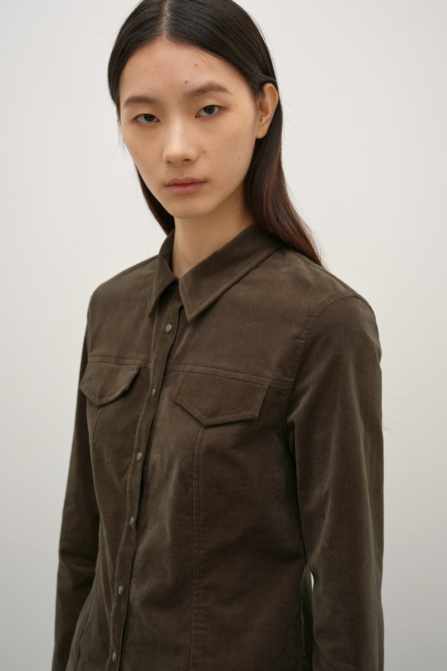Insilence - Corduroy Snap Shirt (Brown) product image 2 | TRAB K-Fashion Australia