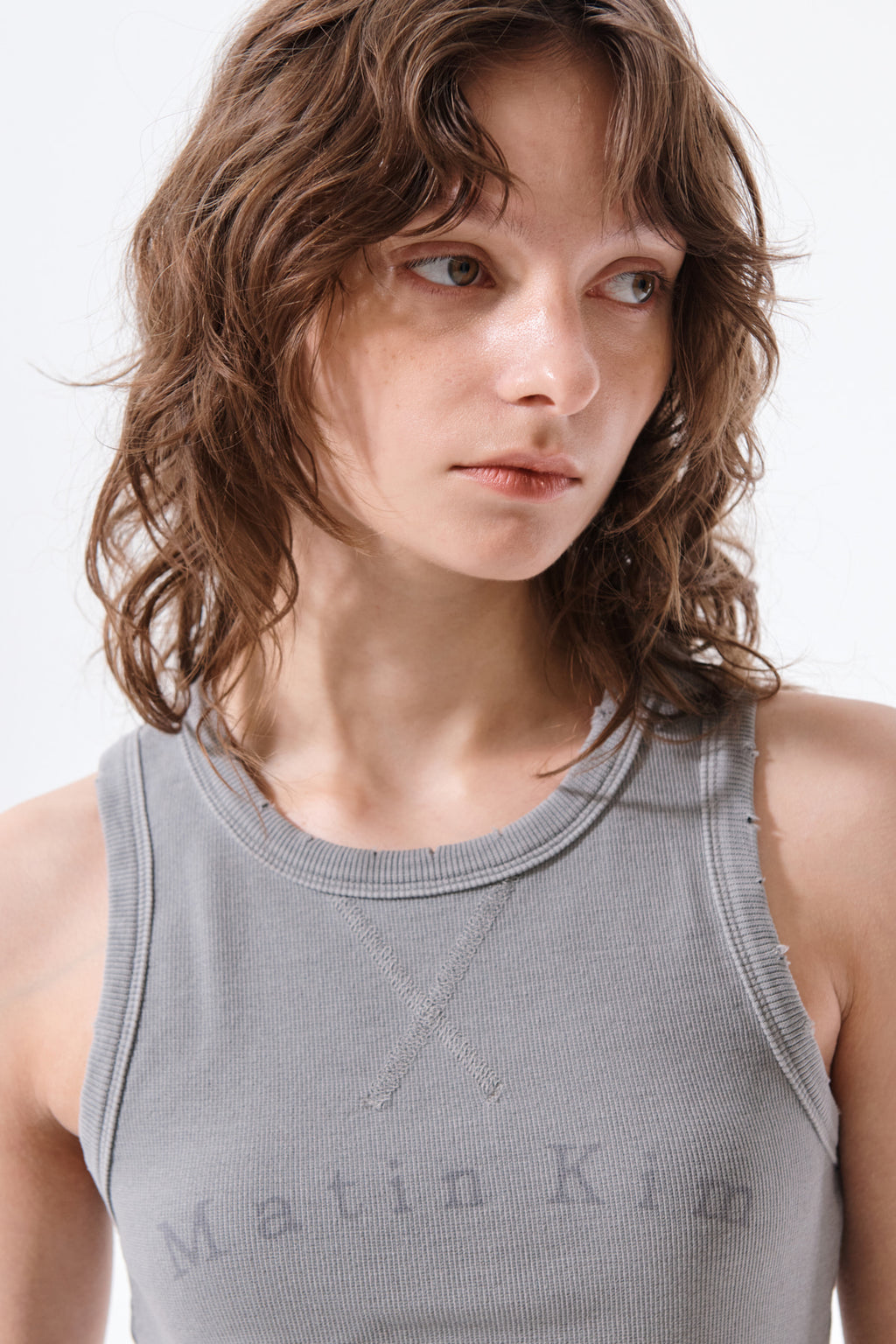 Matin Kim - Distressed Sleeveless Logo Top (Light Grey) product image 11 | TRAB K-Fashion Australia