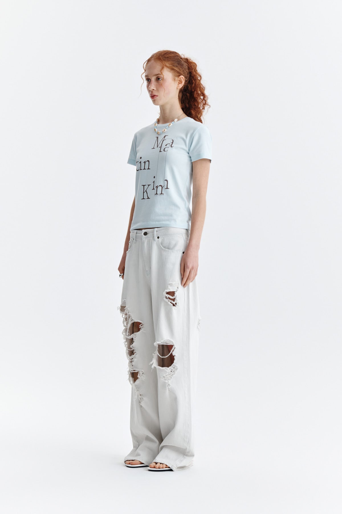 Matin Kim - Patchwork Graphic Printing Logo Top (Light Blue) product image 6 | TRAB K-Fashion Australia