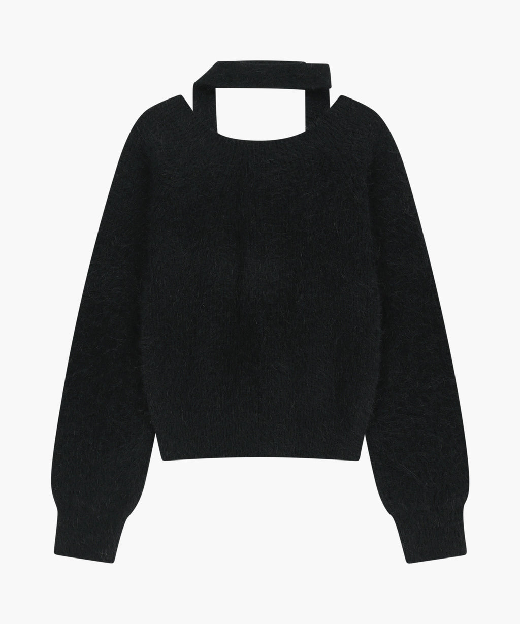 Marithe & Francois Girbaud - Premium Micro Classic Logo Angora Muffler Set Crop Knit (Black) product image 6 | TRAB K-Fashion Australia