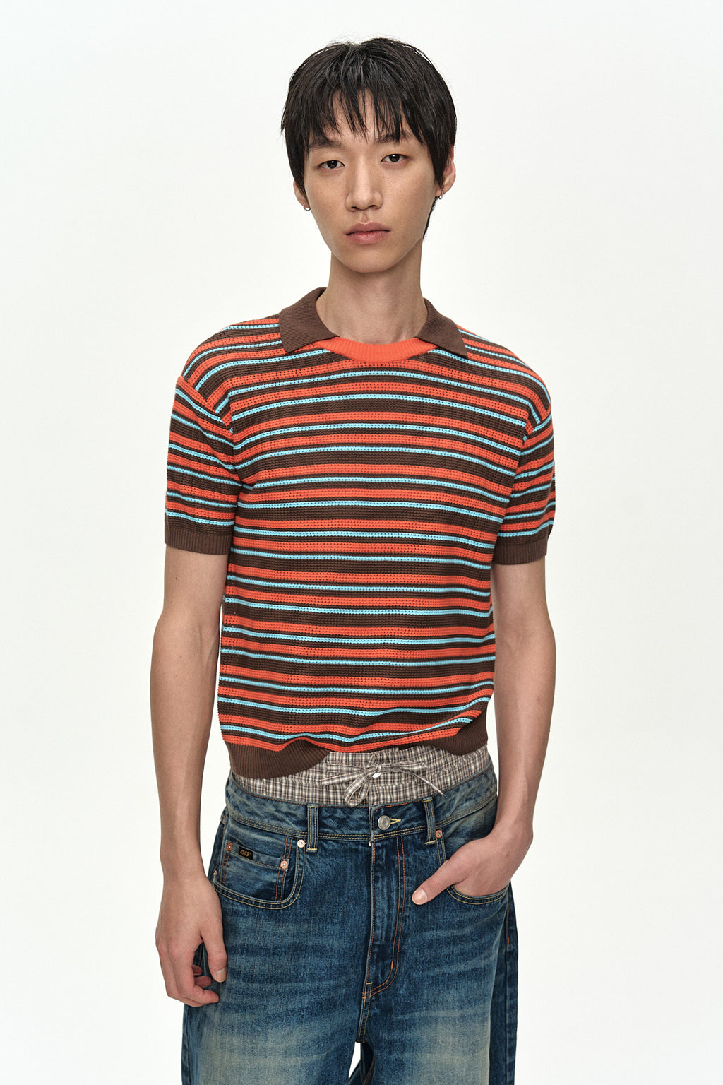 Andersson Bell - Stripe Layered Polo Sweater (Brown/Orange) product image 5 | TRAB K-Fashion Australia