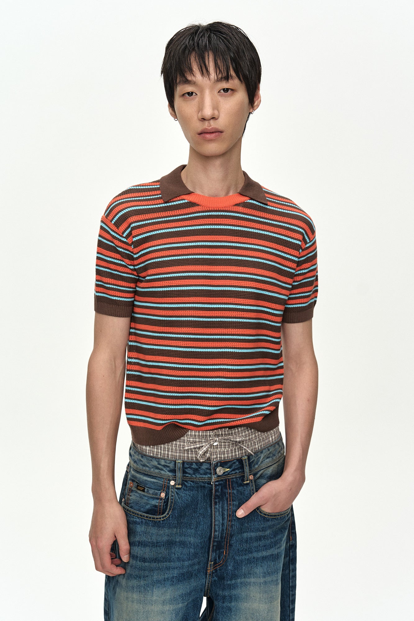 Andersson Bell - Stripe Layered Polo Sweater (Brown/Orange) product image 5 | TRAB K-Fashion Australia