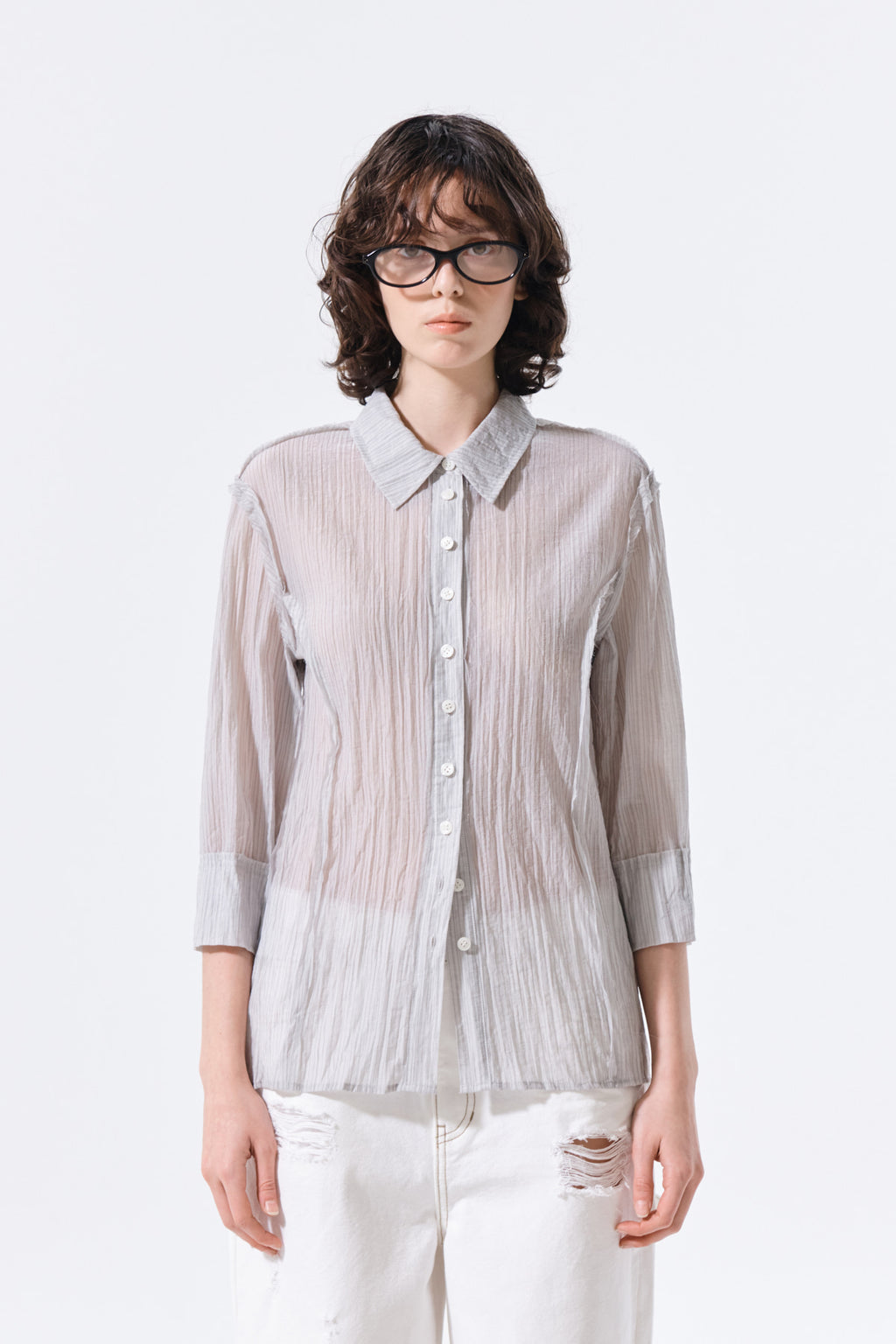 Matin Kim - Raw Edge Crinkle Blouse (Light Grey) product image 11 | TRAB K-Fashion Australia