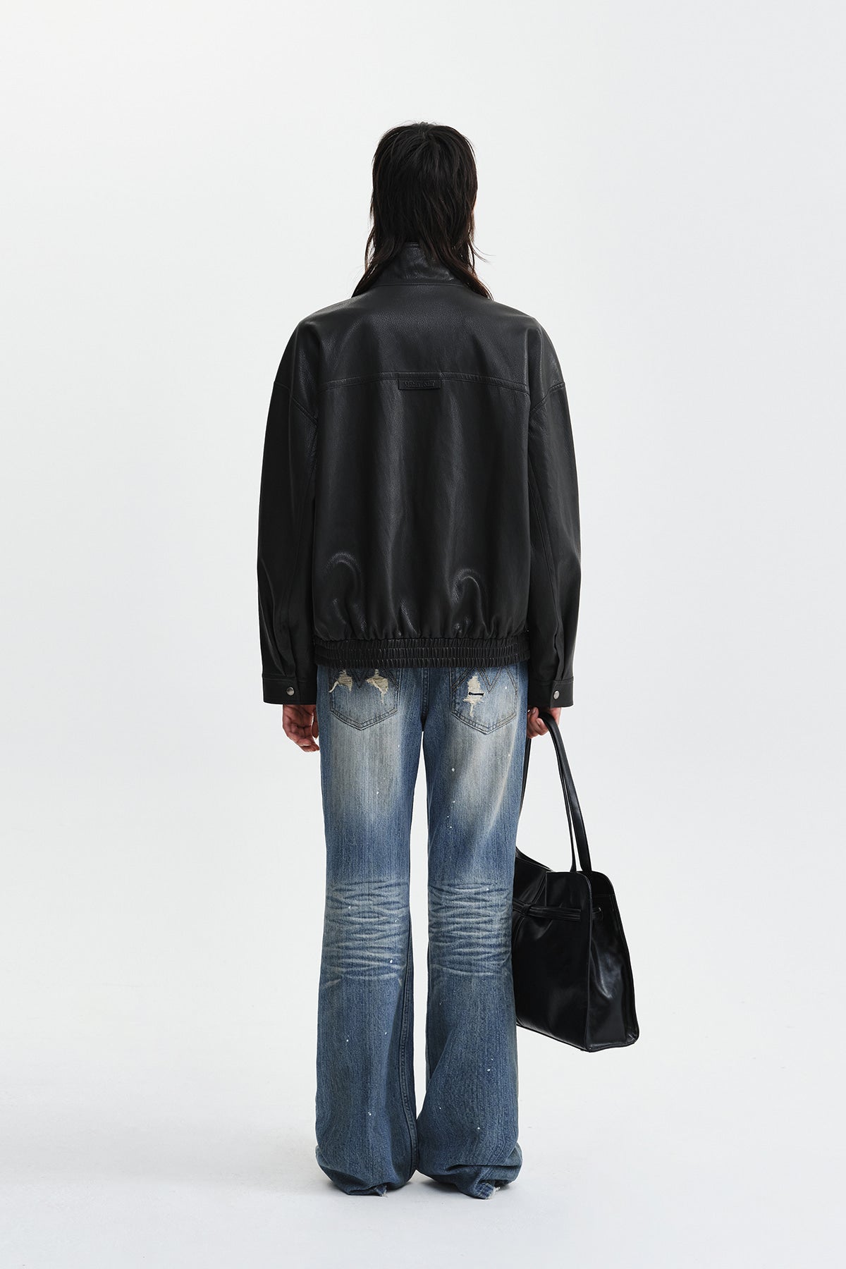 Matin Kim - Small Logo Faux Leather High Neck Jumper (Dark Brown) product image 10 | TRAB K-Fashion Australia