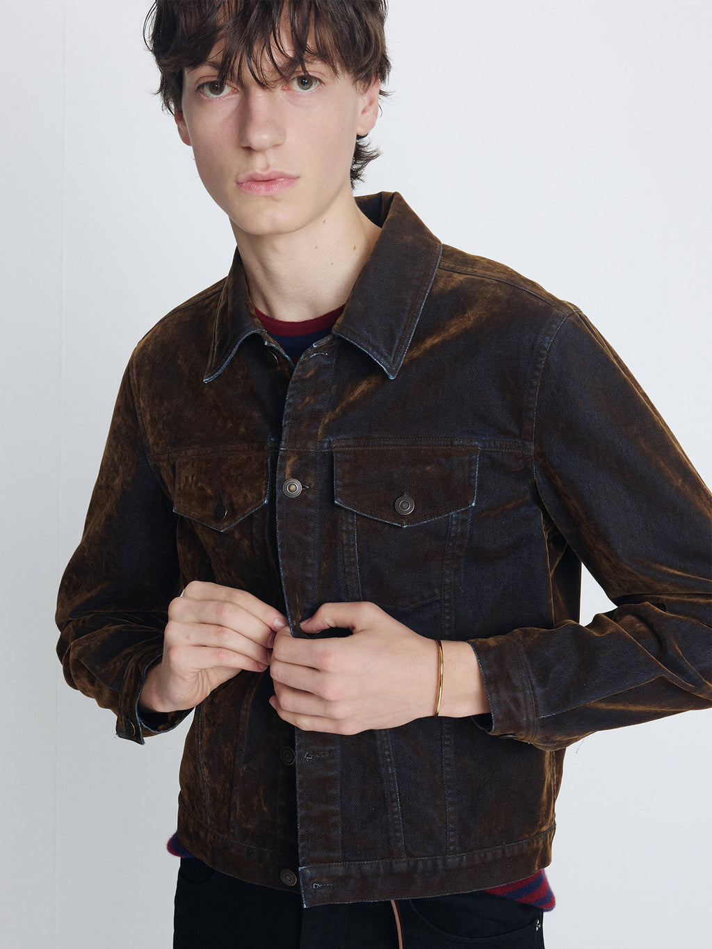 Tonywack - Flocked Denim Trucker Jacket (Brown) product image 1 | TRAB K-Fashion Australia