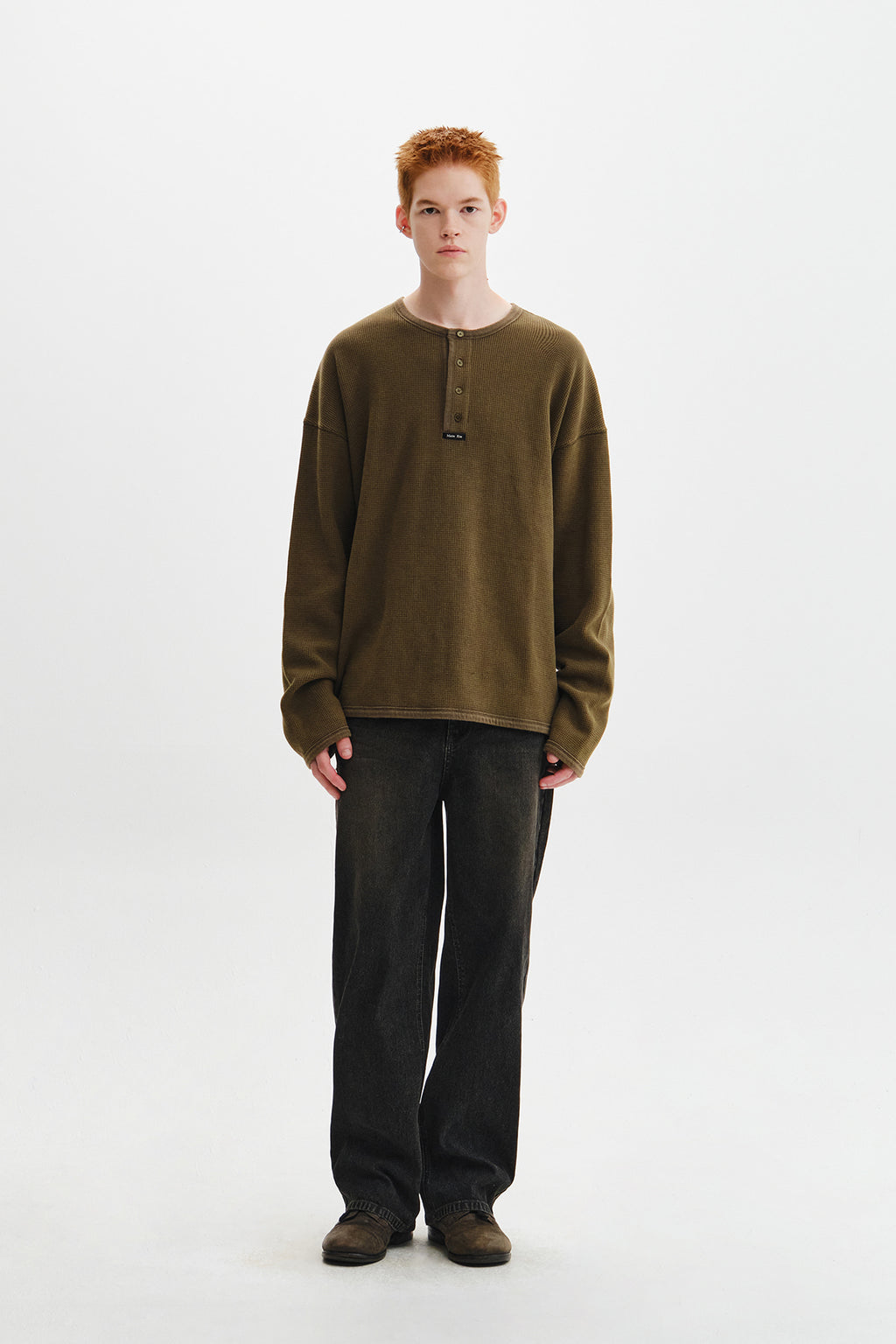 Matin Kim - Matin Washed Waffle Henley Neck Top (Khaki) product image 11 | TRAB K-Fashion Australia