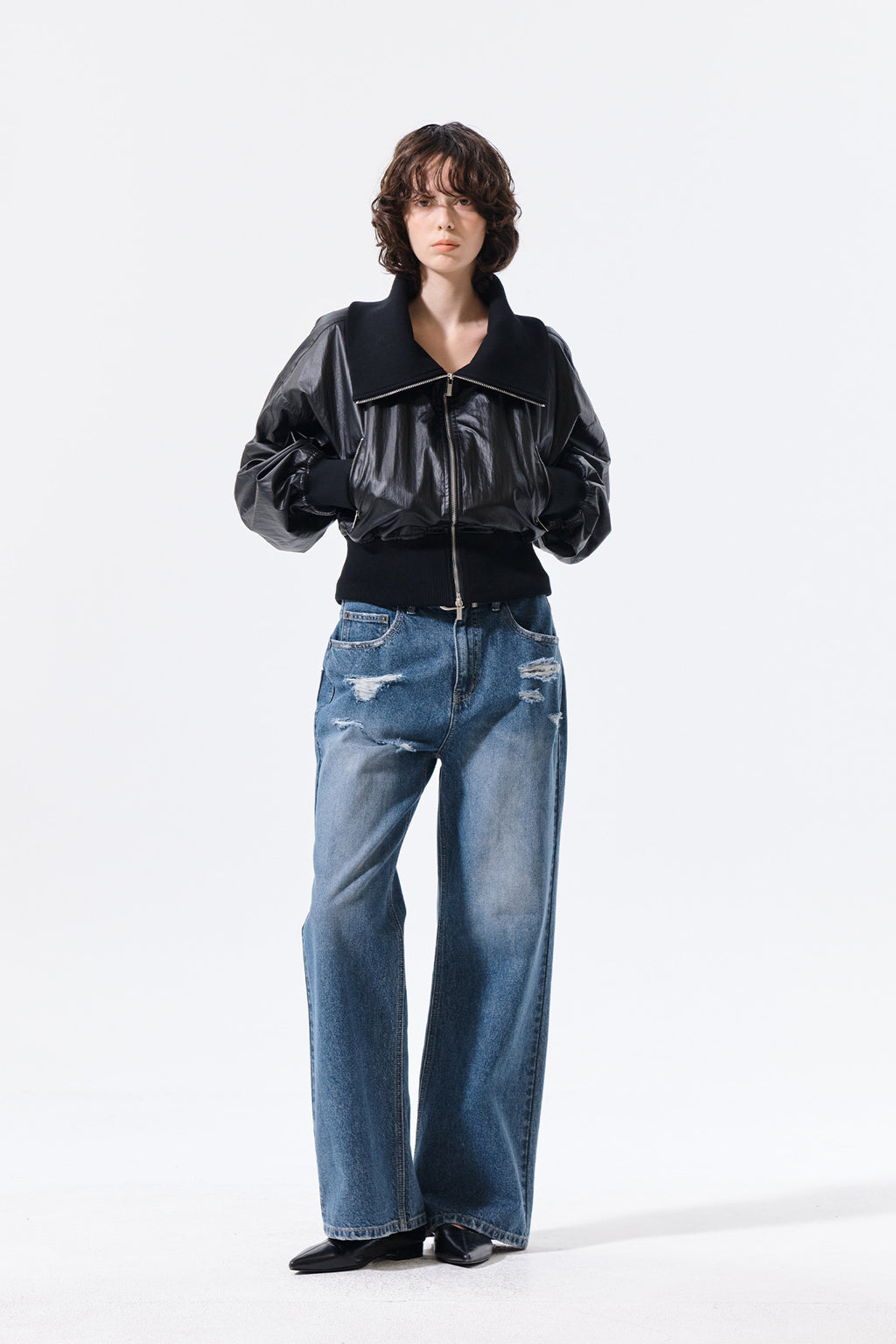 Matin Kim - Shine Crinkle Zip Blouson (Black) product image 9 | TRAB K-Fashion Australia