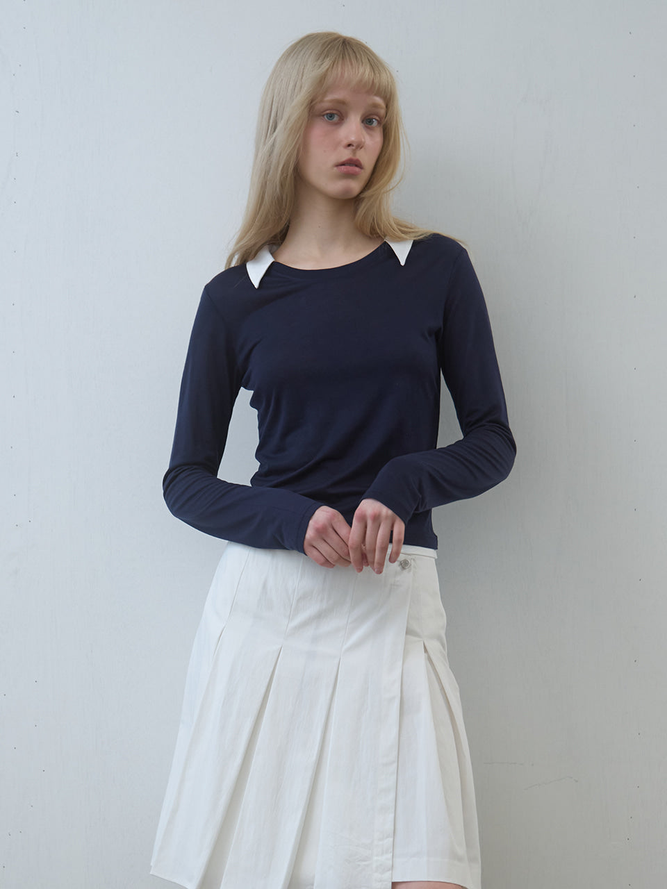 Kijun - Collar Jersey Top (Navy) product image 1 | TRAB K-Fashion Australia