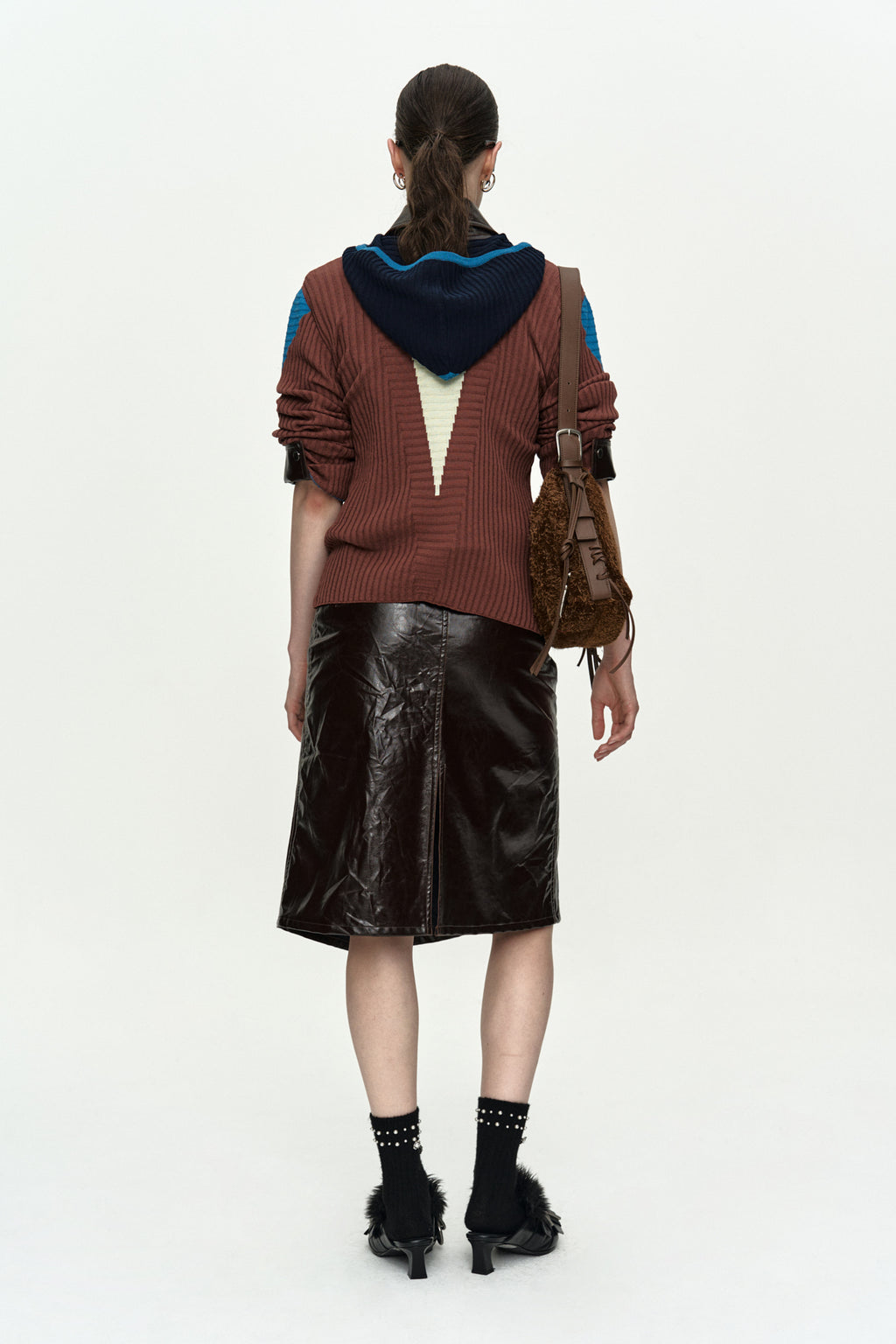 Andersson Bell - Risa Color-Blocked Knit Zip-Up Hoodie (Brown/Lime) product image 2 | TRAB K-Fashion Australia