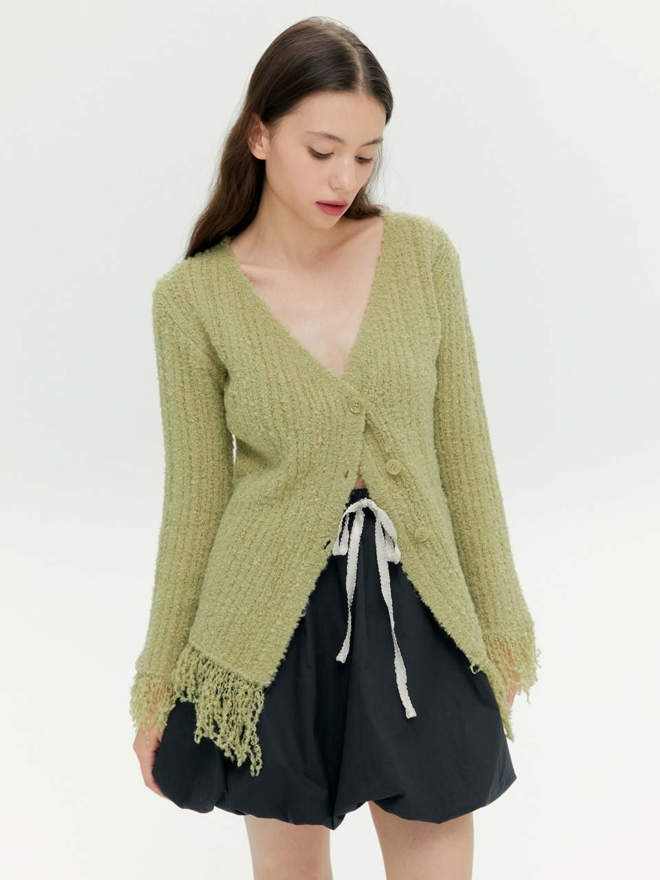 Margarin Fingers - Fringe Knit Cardigan (Olive) product image 1 | TRAB K-Fashion Australia