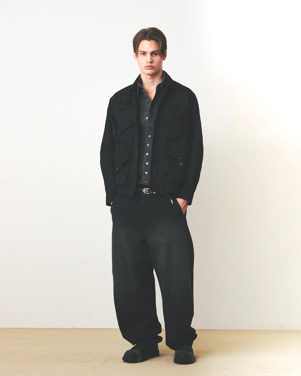 Eastlogue - Cinch Back Curved Pants (Black Herringbone) product image 4 | TRAB K-Fashion Australia