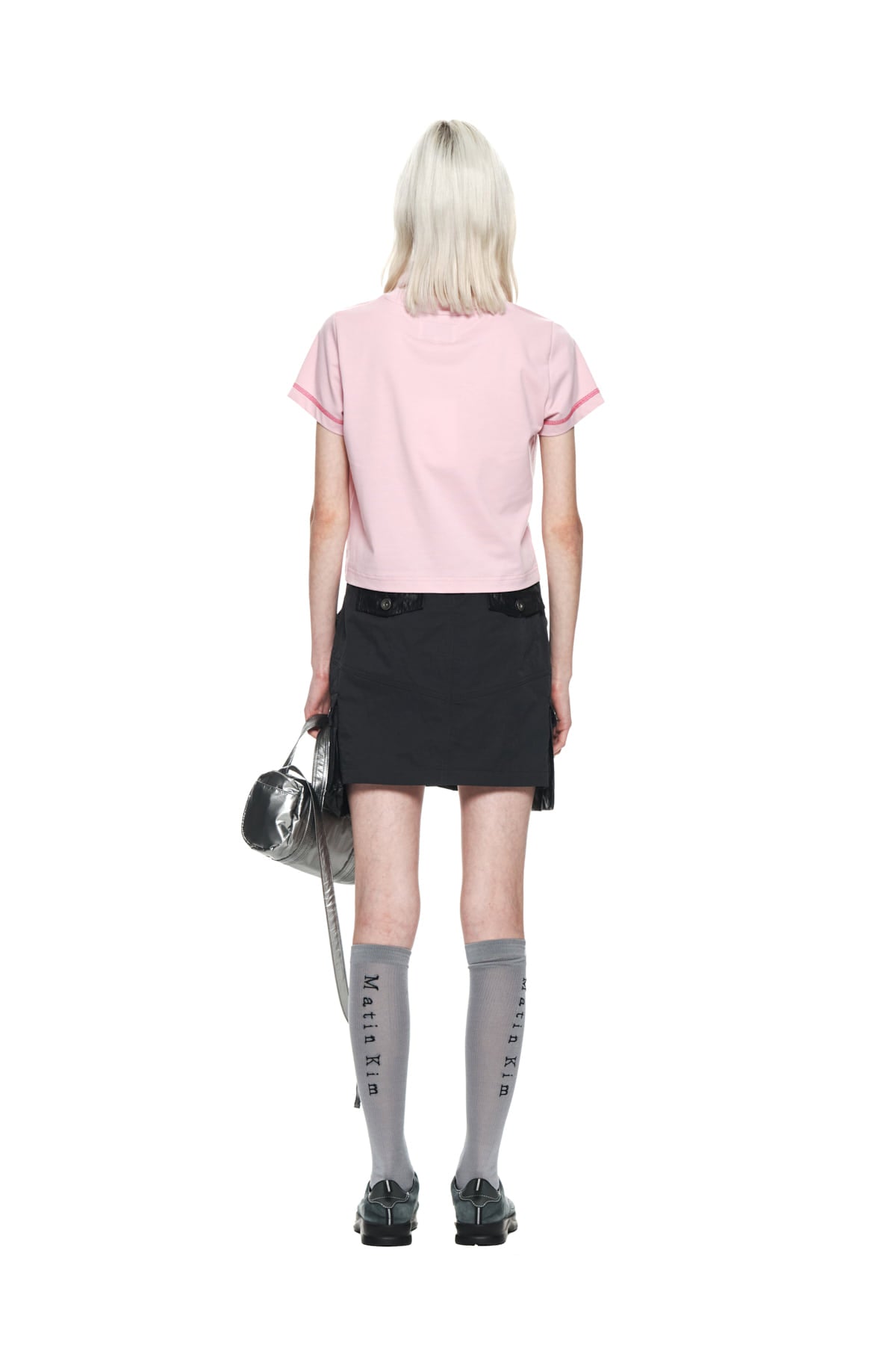 Matin Kim - Matin Small Line Logo Stitch Crop Top (Pink) product image 7 | TRAB K-Fashion Australia