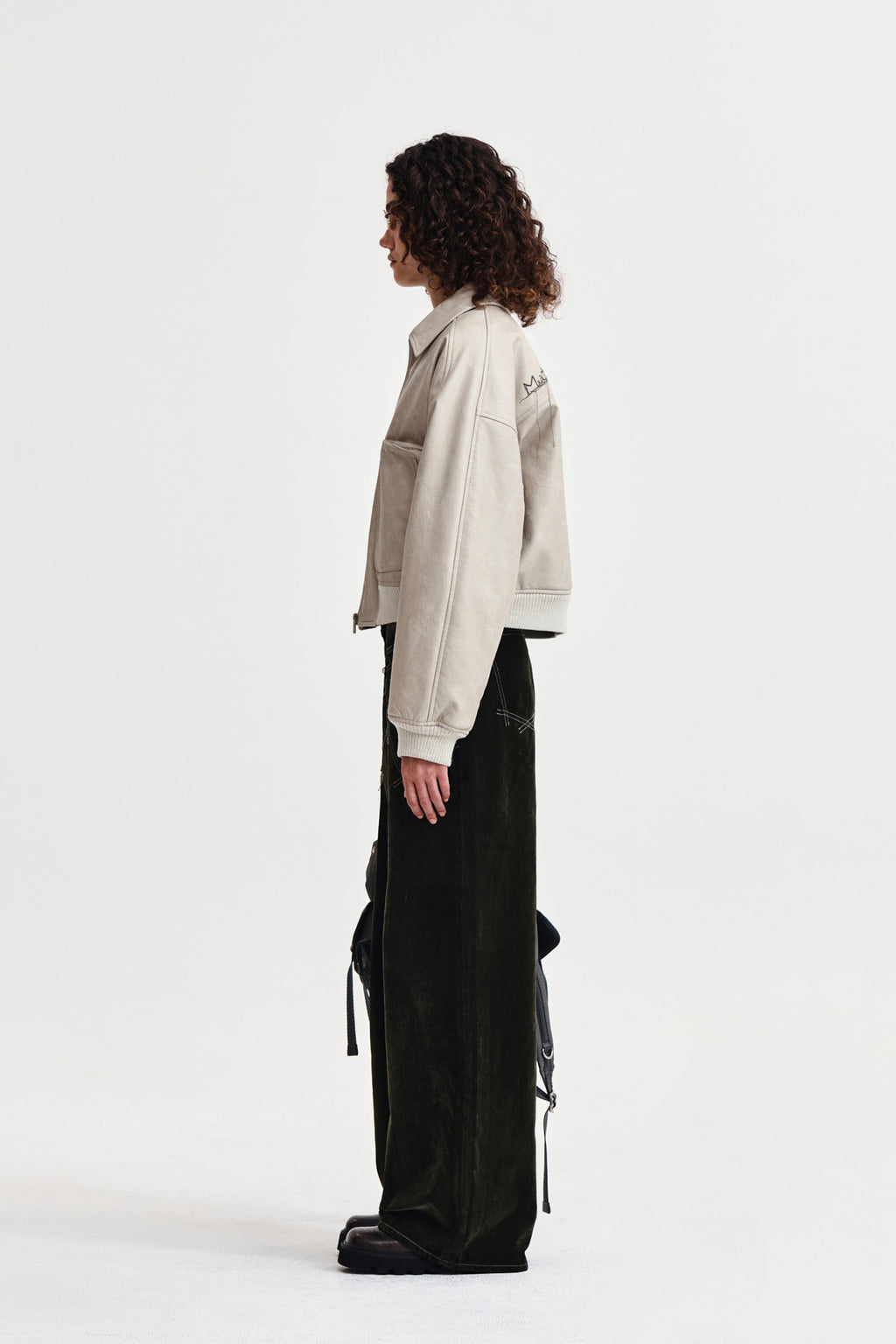 Matin Kim - Faux Leather Out Pocket Jumper (Light Grey) product image 6 | TRAB K-Fashion Australia